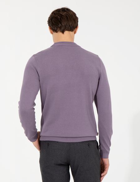 Lila Slim Fit Çeyrek Yaka Basic Triko Kazak - 50257208038