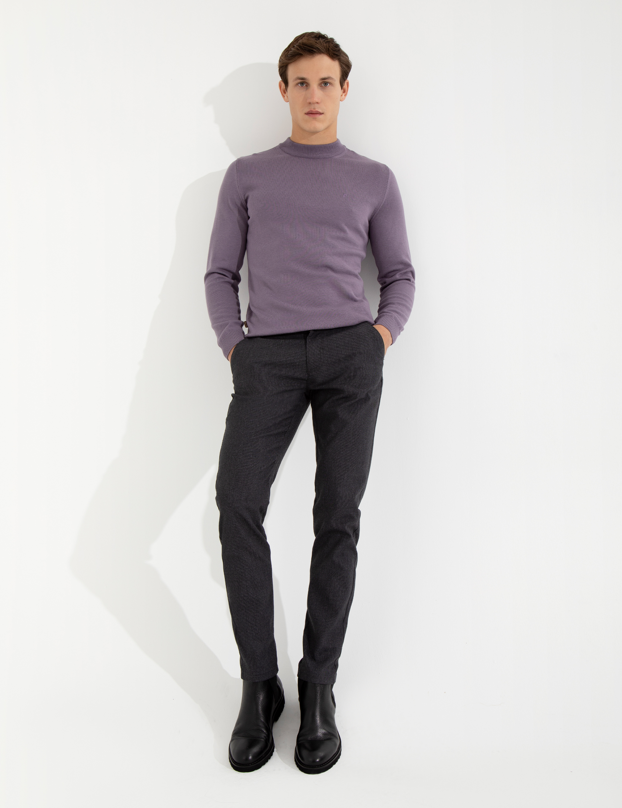 Pierre Cardin Lila Slim Fit Çeyrek Yaka Basic Triko Kazak görsel 2