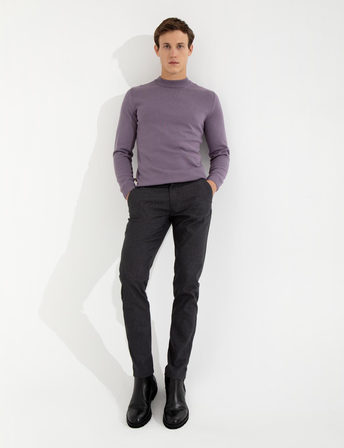 Lila Slim Fit Çeyrek Yaka Basic Triko Kazak - 50257208038