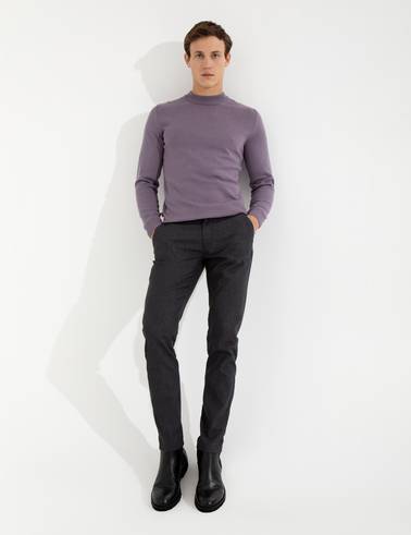 Lila Slim Fit Çeyrek Yaka Basic Triko Kazak