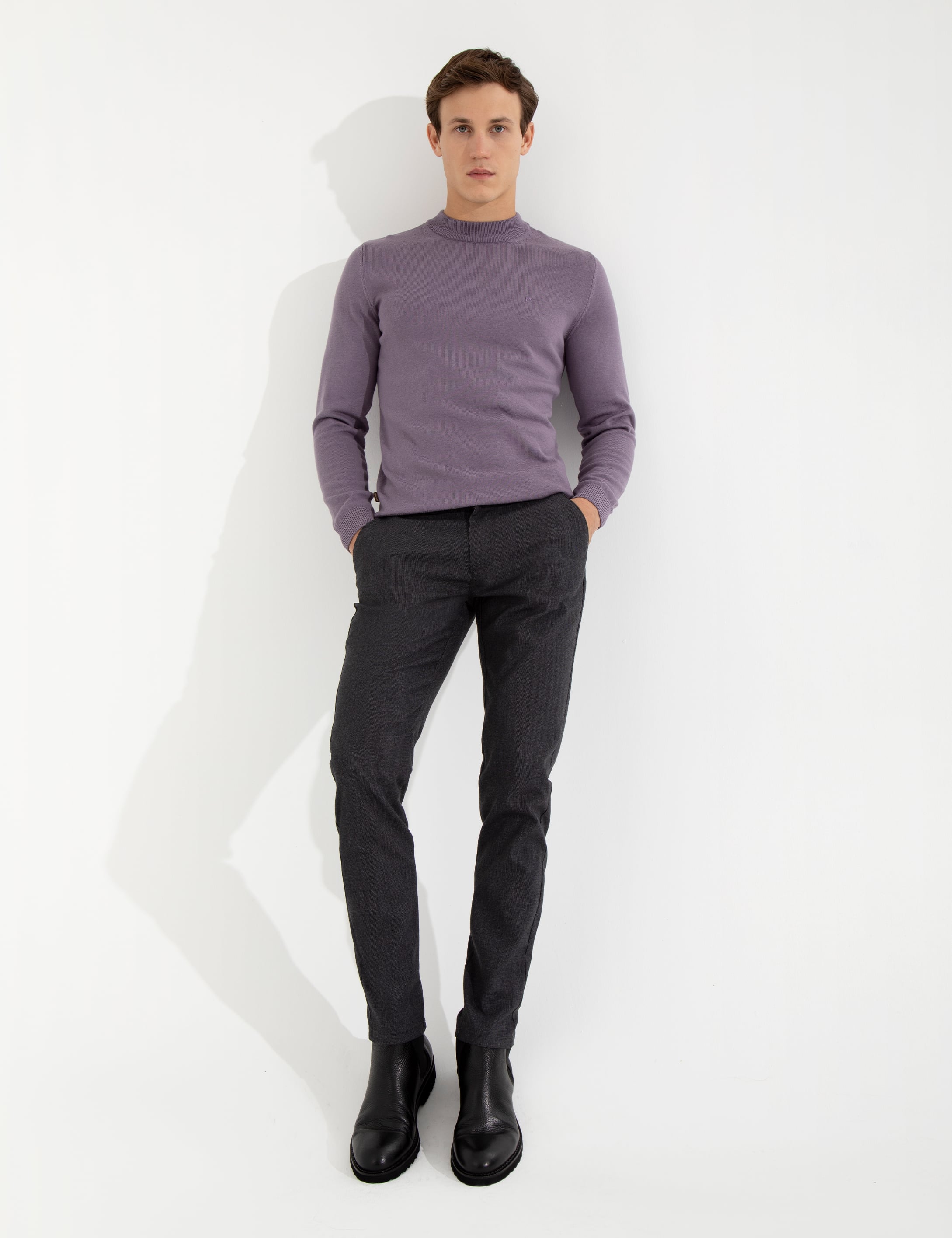 Lila Slim Fit Çeyrek Yaka Basic Triko Kazak