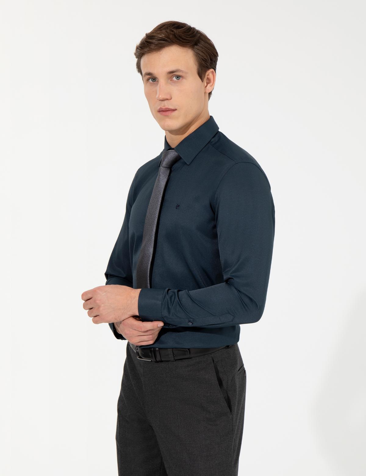 Lacivert Slim Fit Uzun Kollu Klasik Gömlek - 50258918015