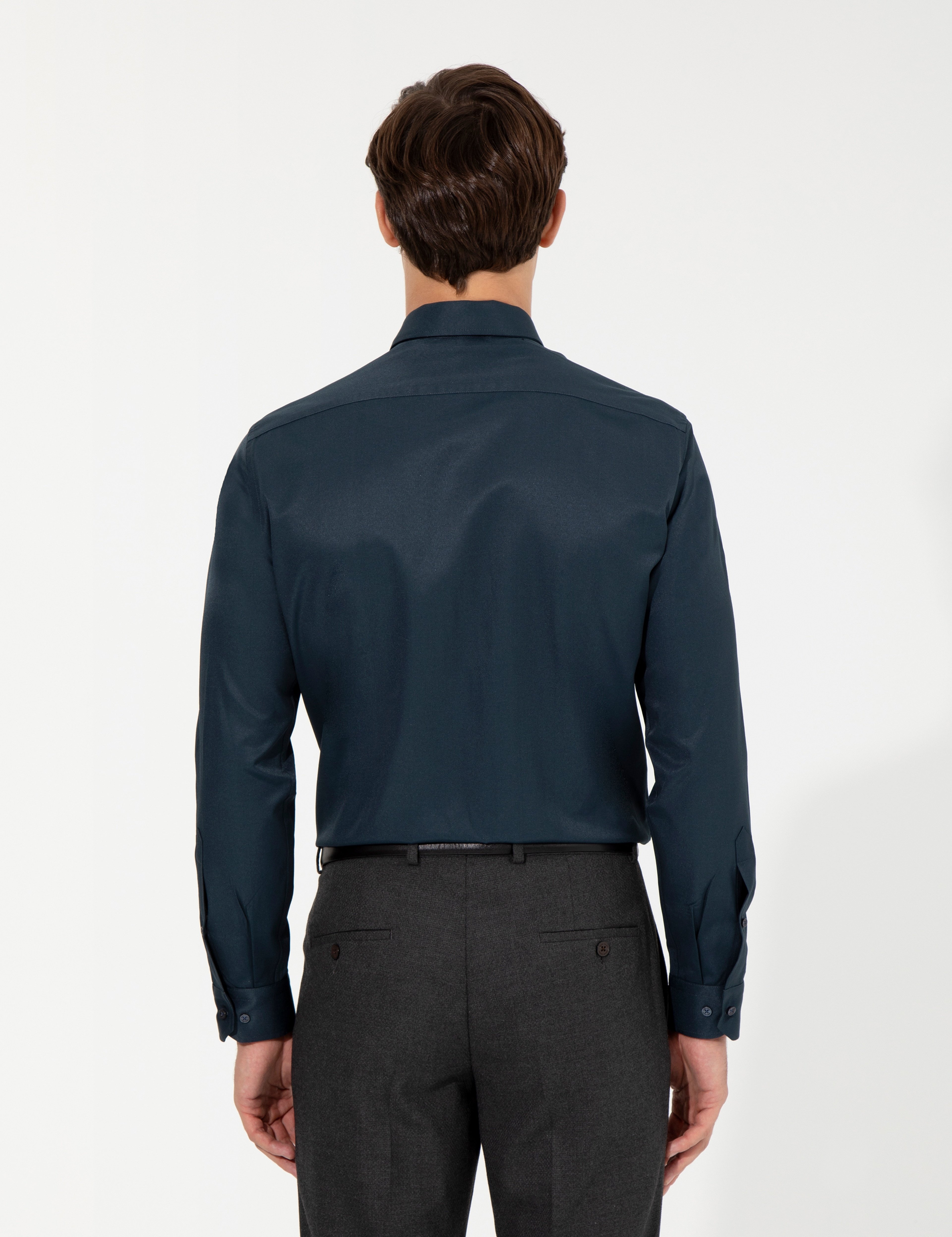 Lacivert Slim Fit Uzun Kollu Klasik Gömlek - Image 5