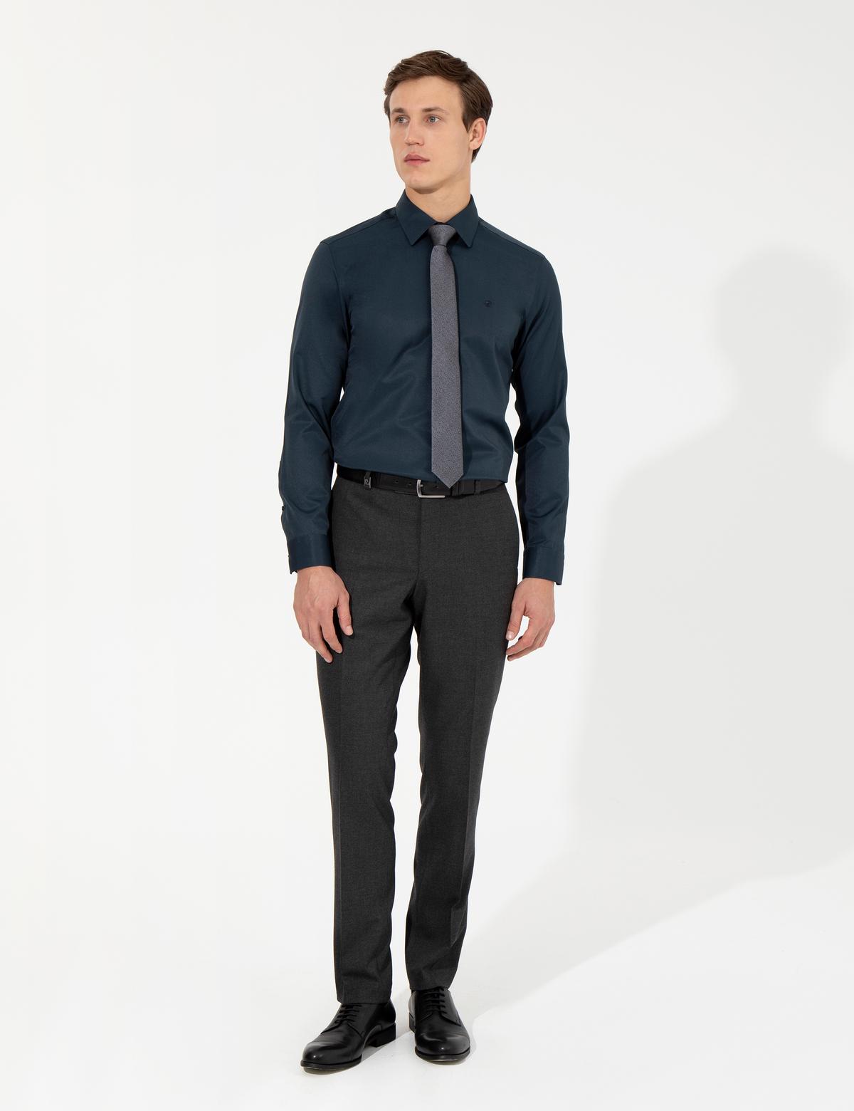 Lacivert Slim Fit Uzun Kollu Klasik Gömlek - 50258918015