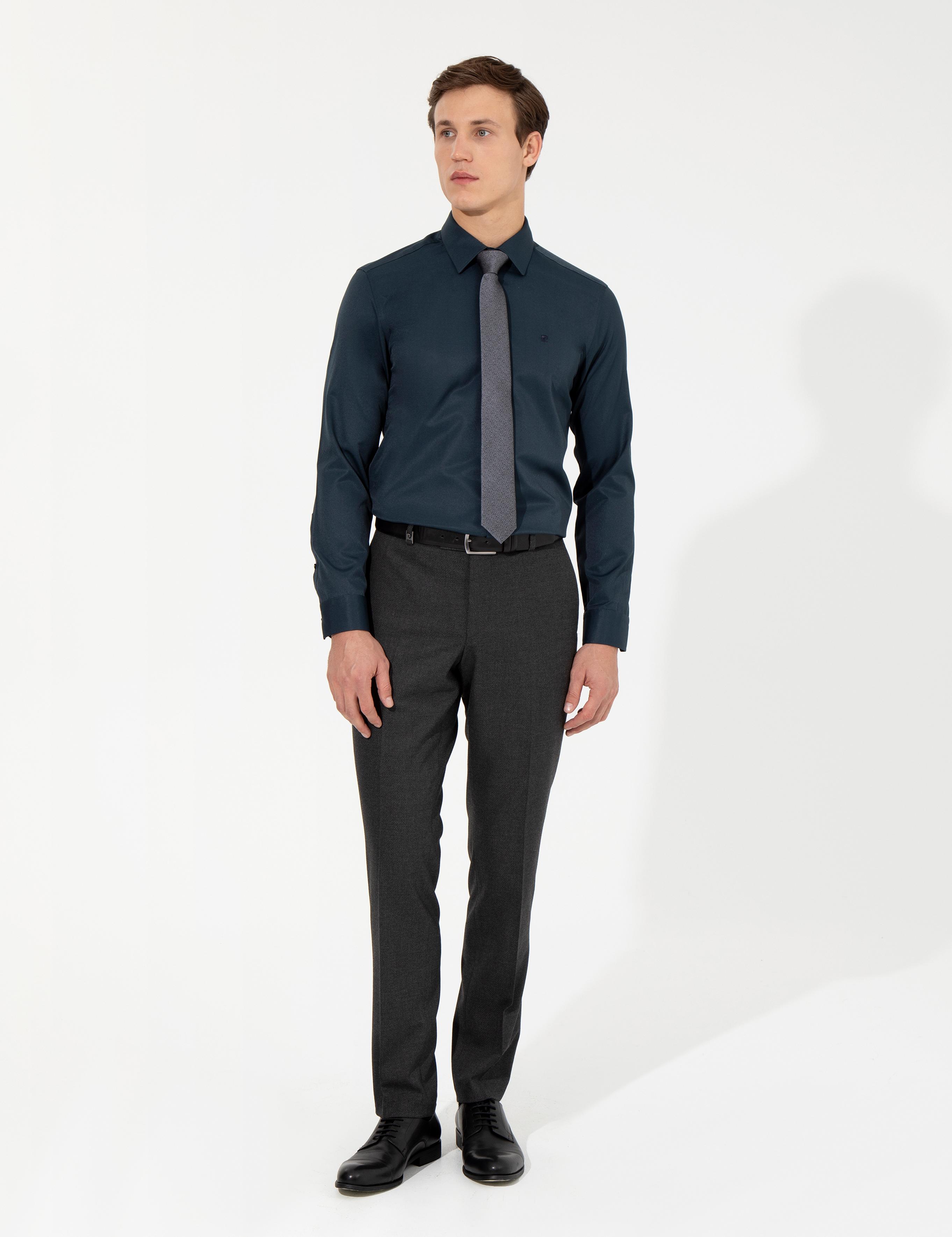 Lacivert Slim Fit Uzun Kollu Klasik Gömlek