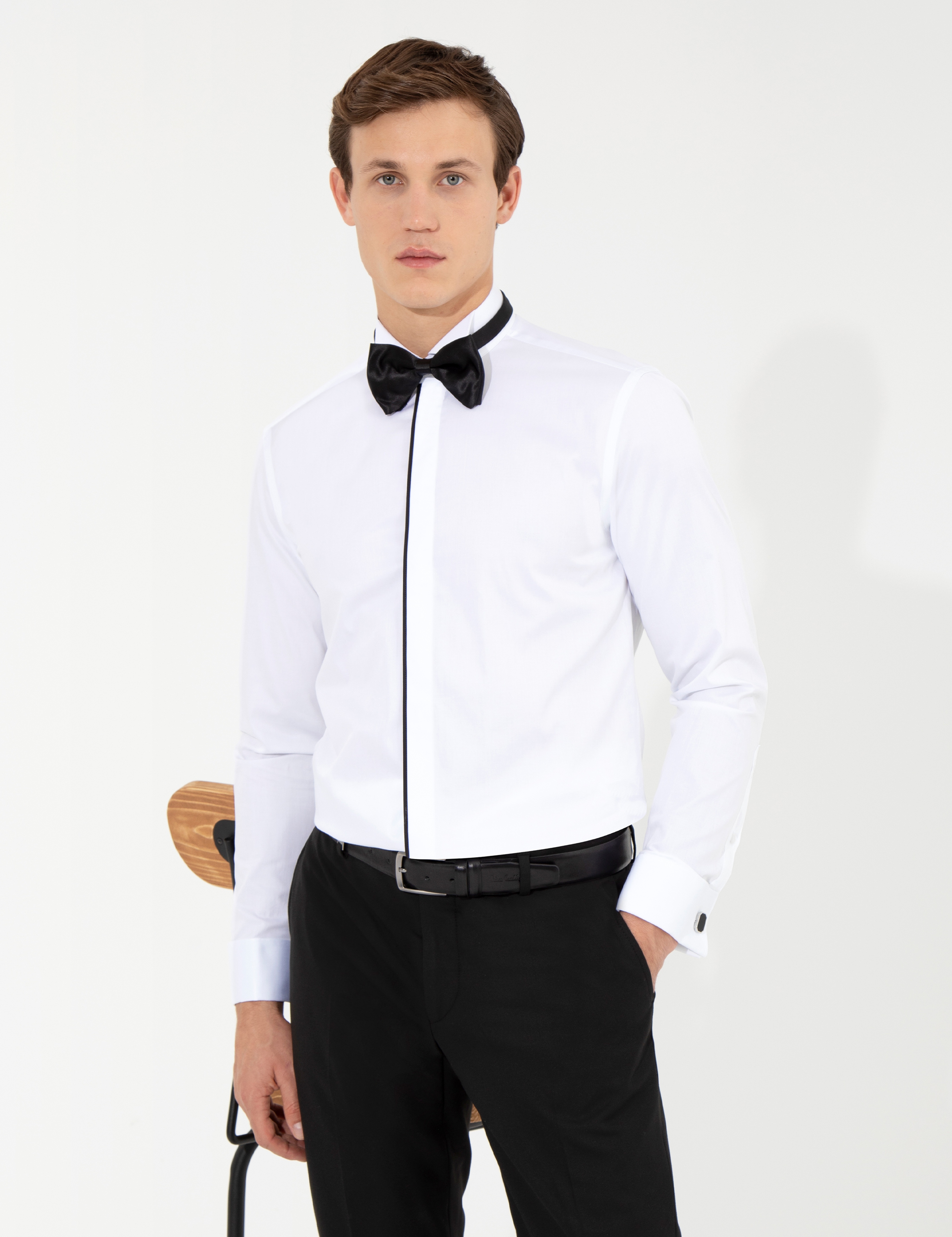 Beyaz Slim Fit Smokin Gömlek - Image 3