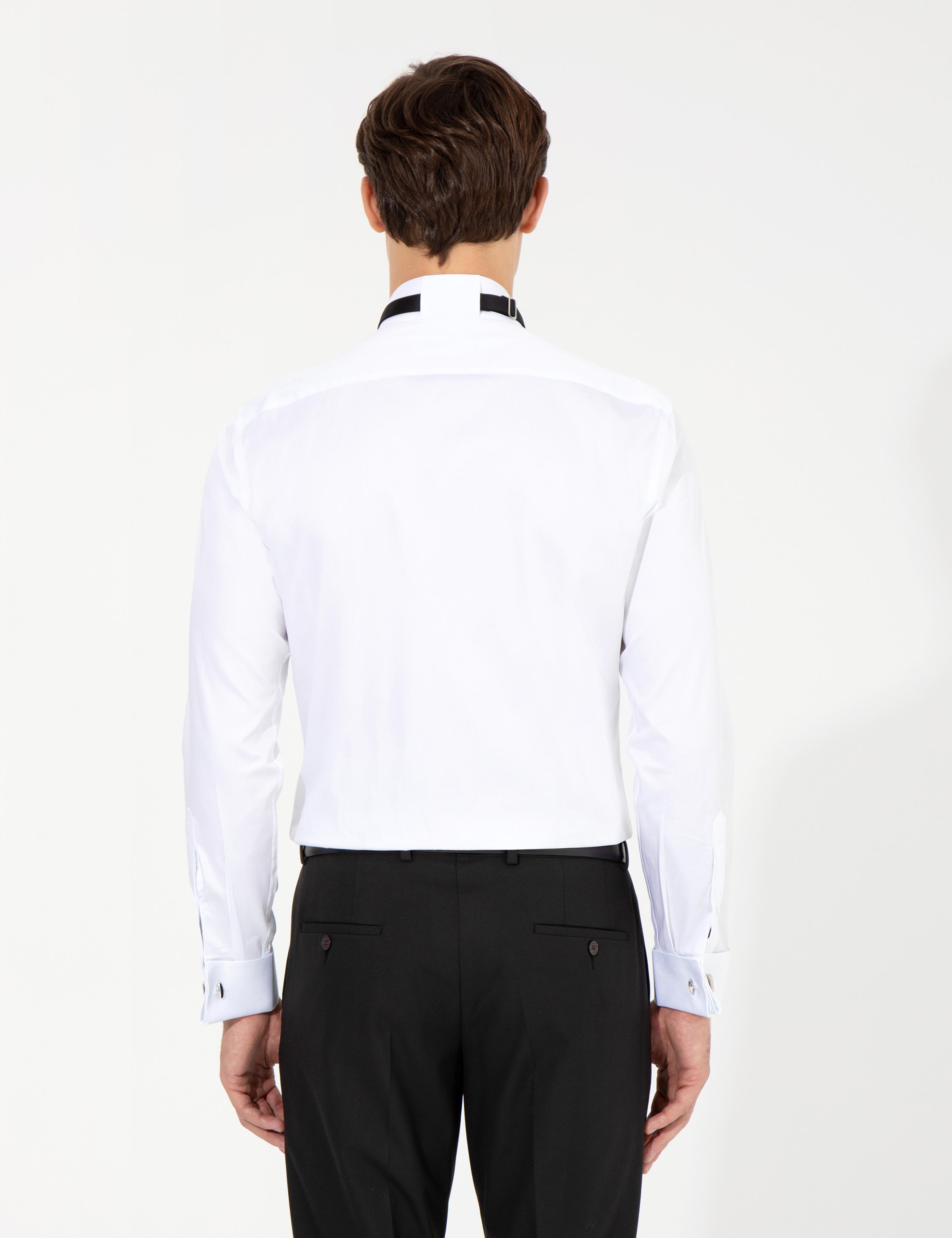 Beyaz Slim Fit Smokin Gömlek