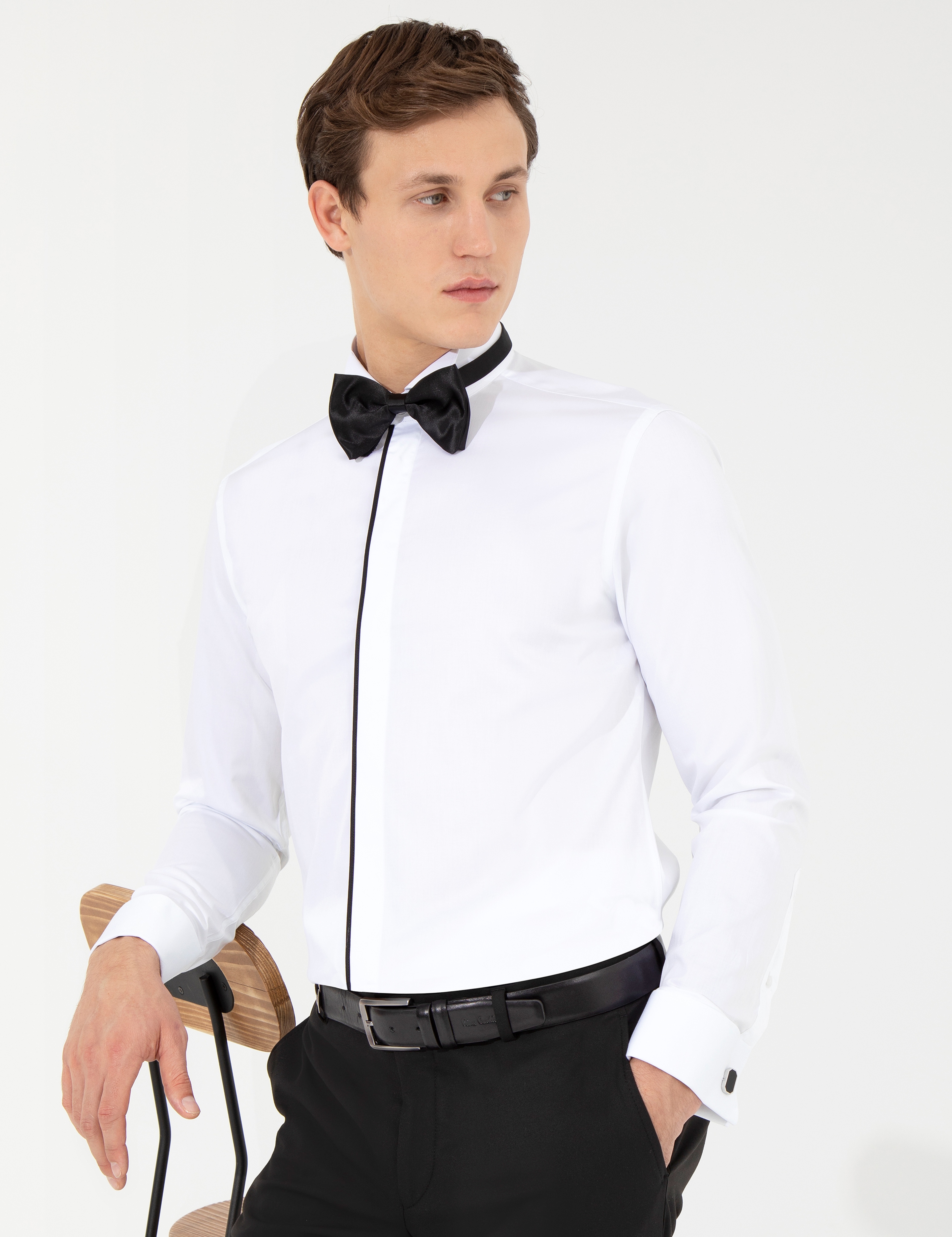 Beyaz Slim Fit Smokin Gömlek - Image 1