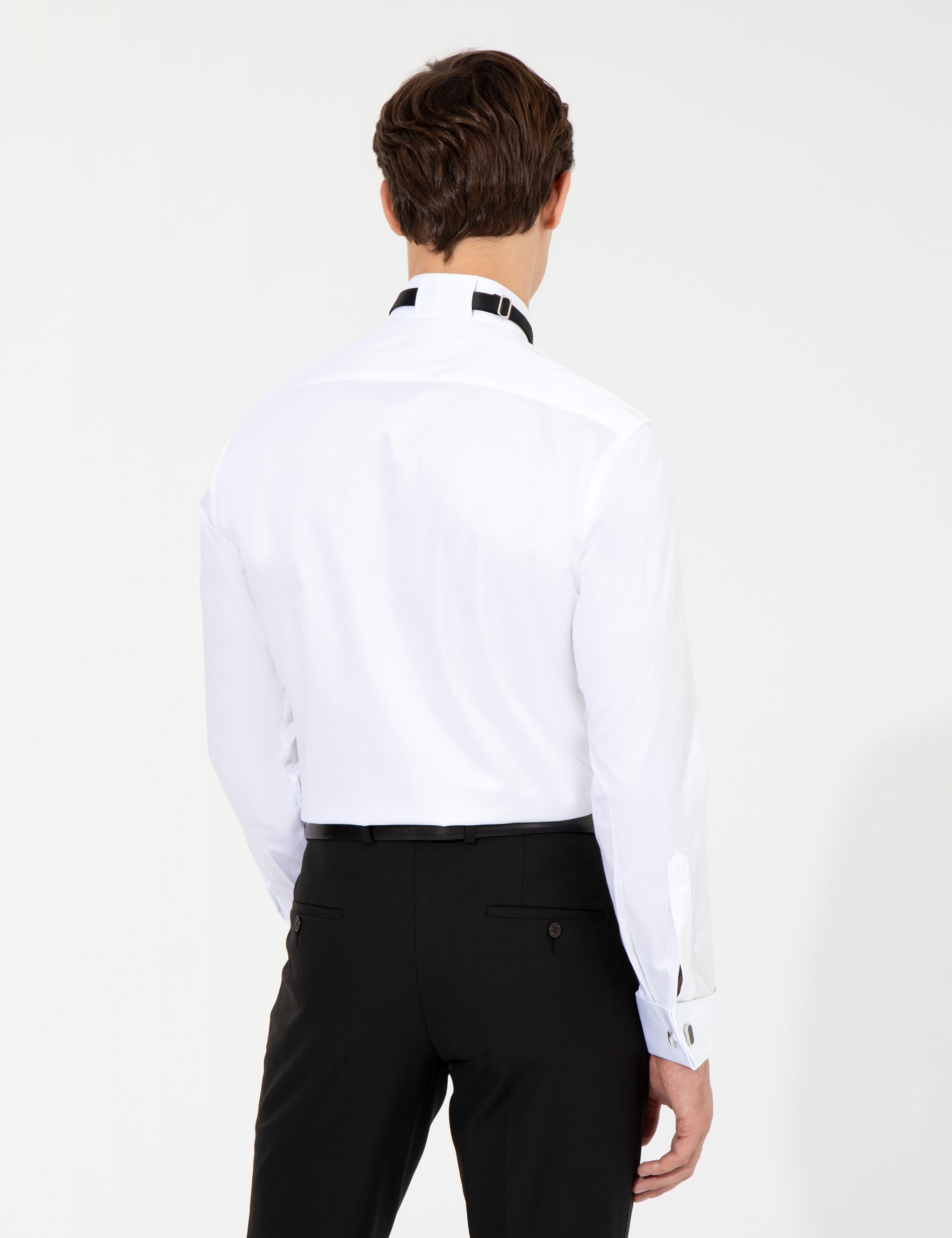 Beyaz Slim Fit Smokin Gömlek