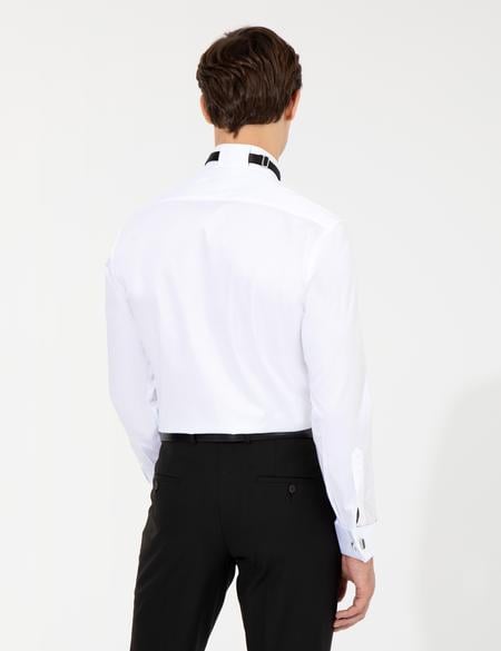 Beyaz Slim Fit Smokin Gömlek - 50256439009