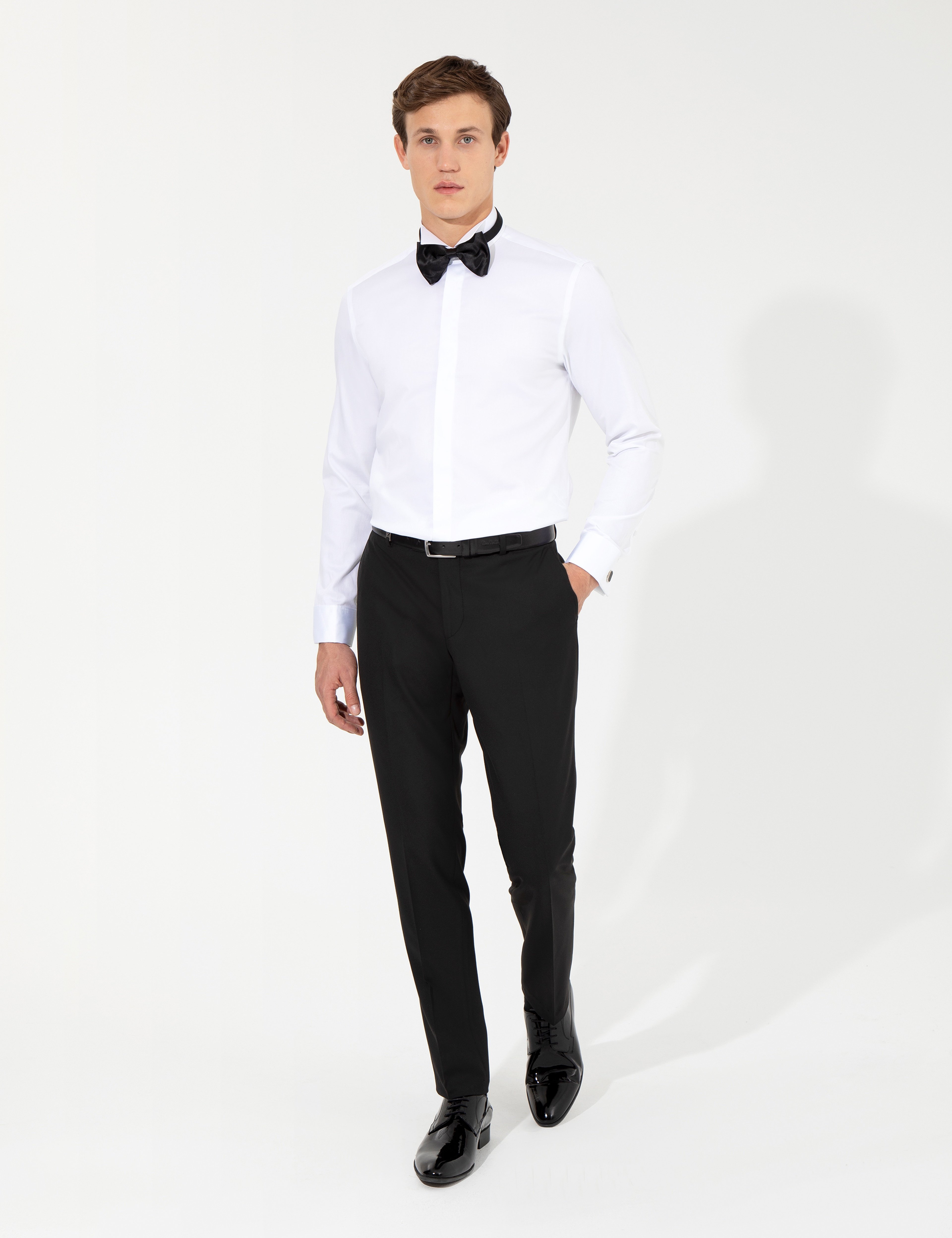 Beyaz Slim Fit Smokin Gömlek