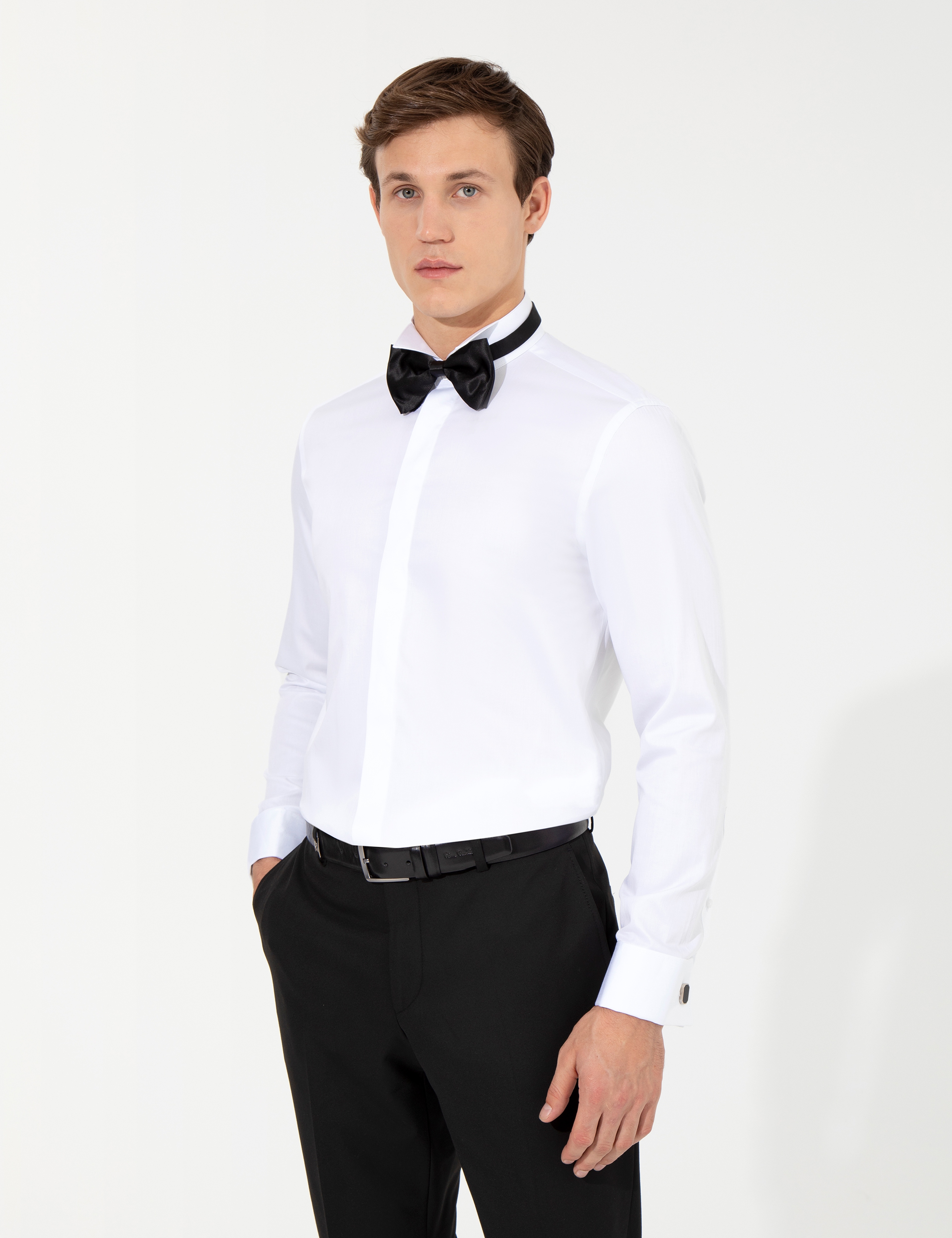 Beyaz Slim Fit Smokin Gömlek - Image 3