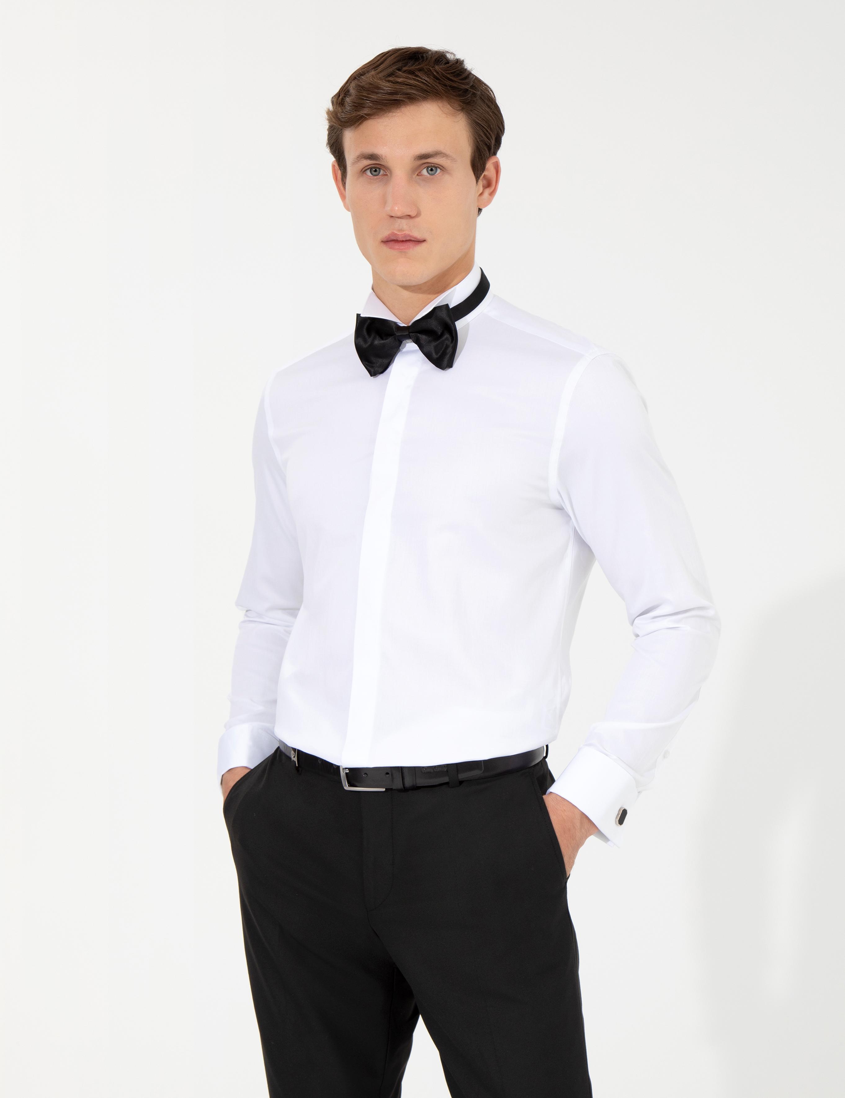 Beyaz Slim Fit Smokin Gömlek