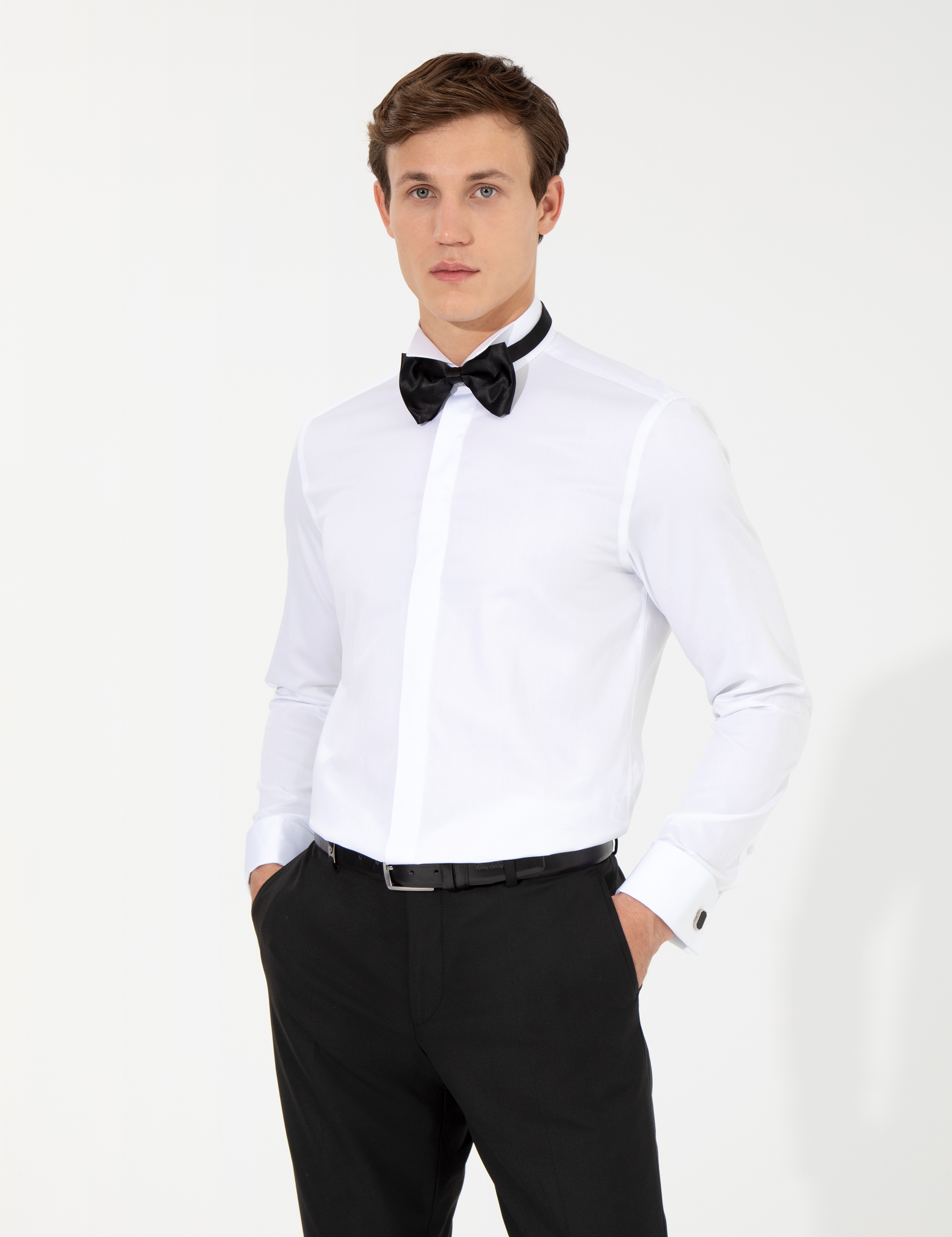 Beyaz Slim Fit Smokin Gömlek - Image 1