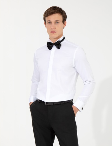 Beyaz Slim Fit Smokin Gömlek