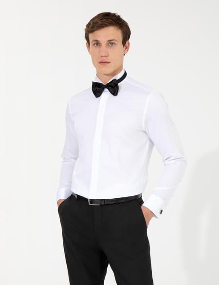 Beyaz Slim Fit Smokin Gömlek - 50256439009