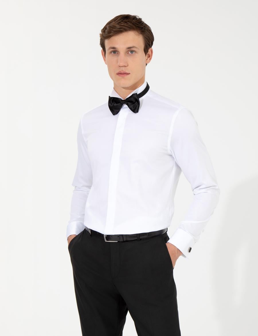 Beyaz Slim Fit Smokin Gömlek