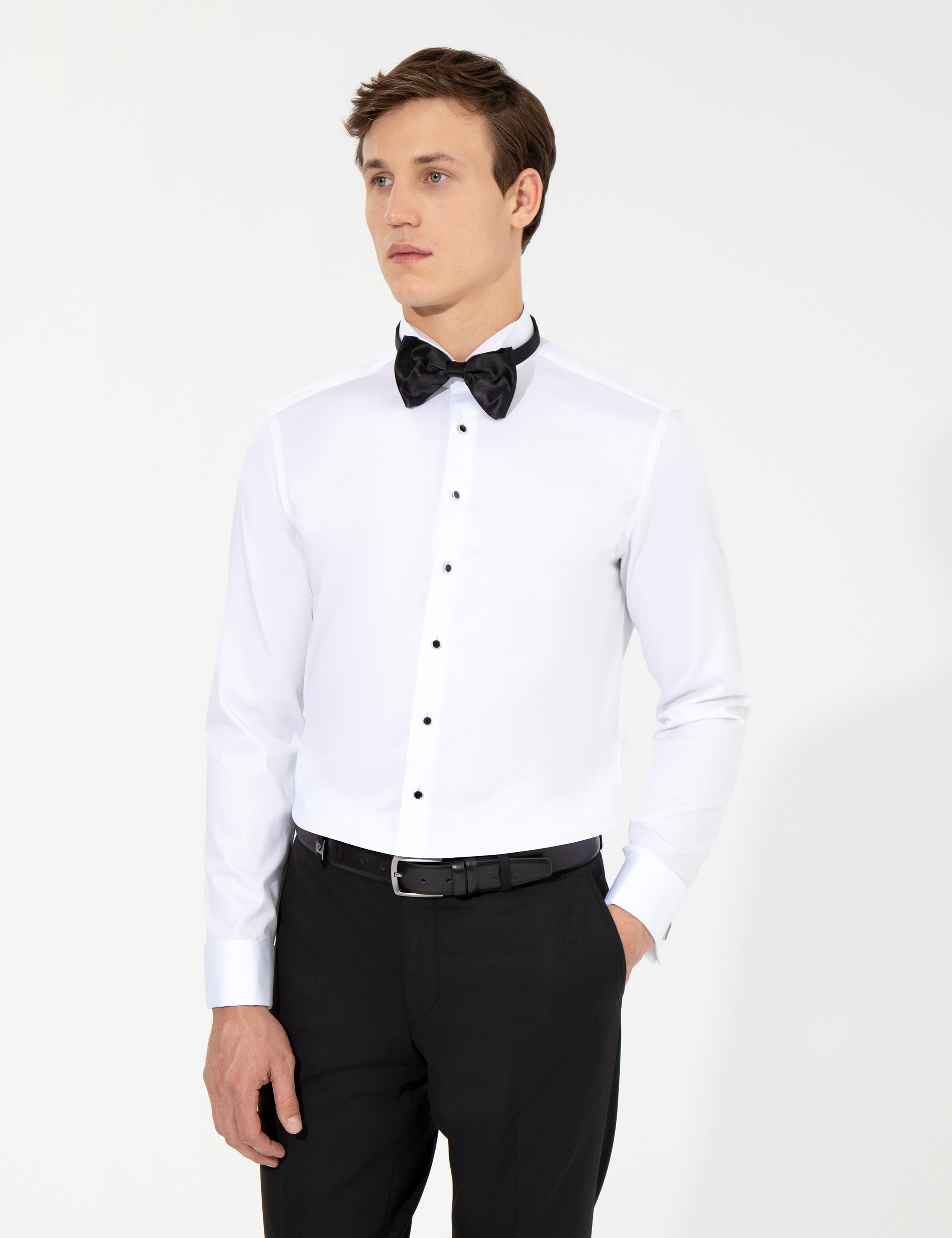 Beyaz Slim Fit Smokin Gömlek - Image 1