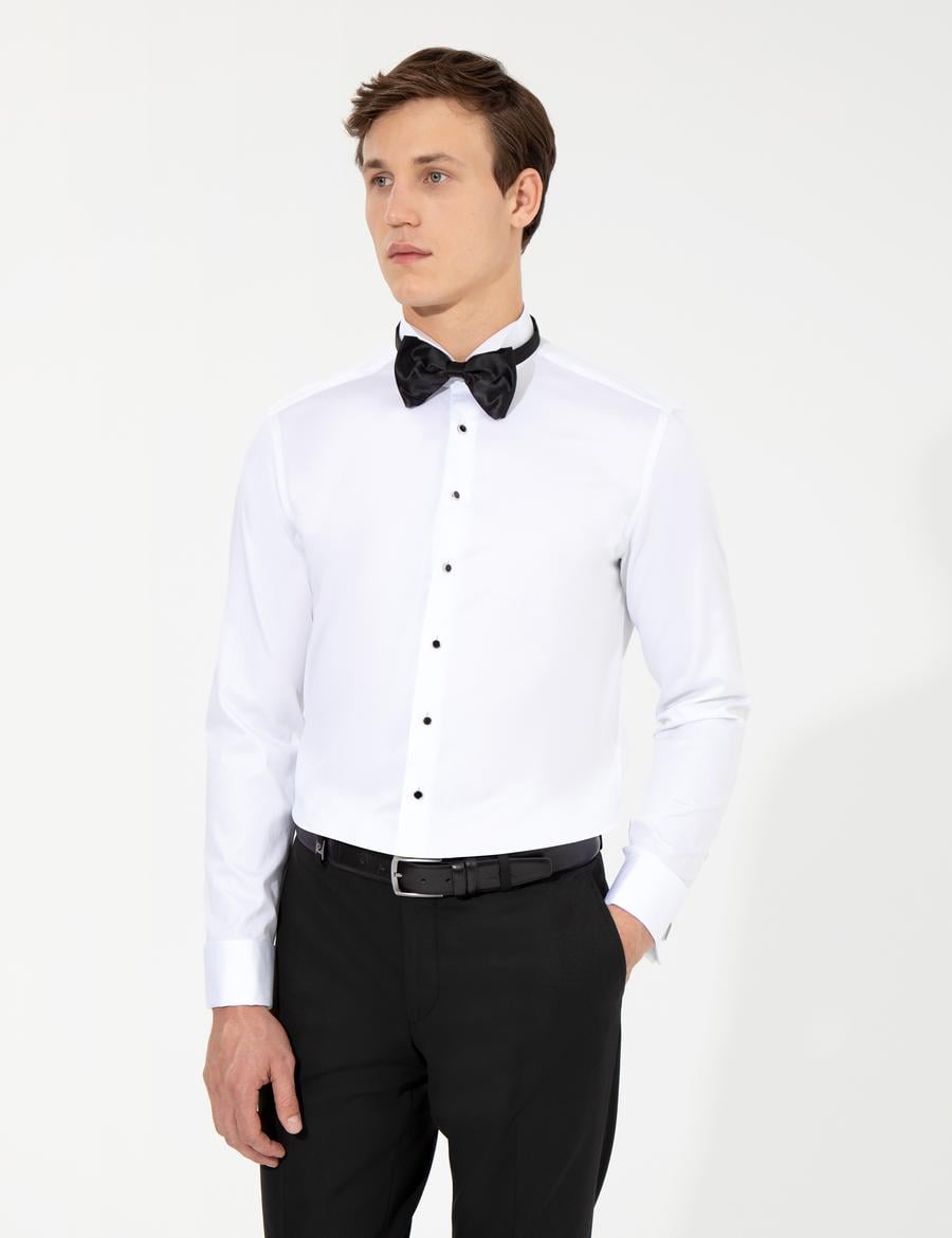 Beyaz Slim Fit Smokin Gömlek