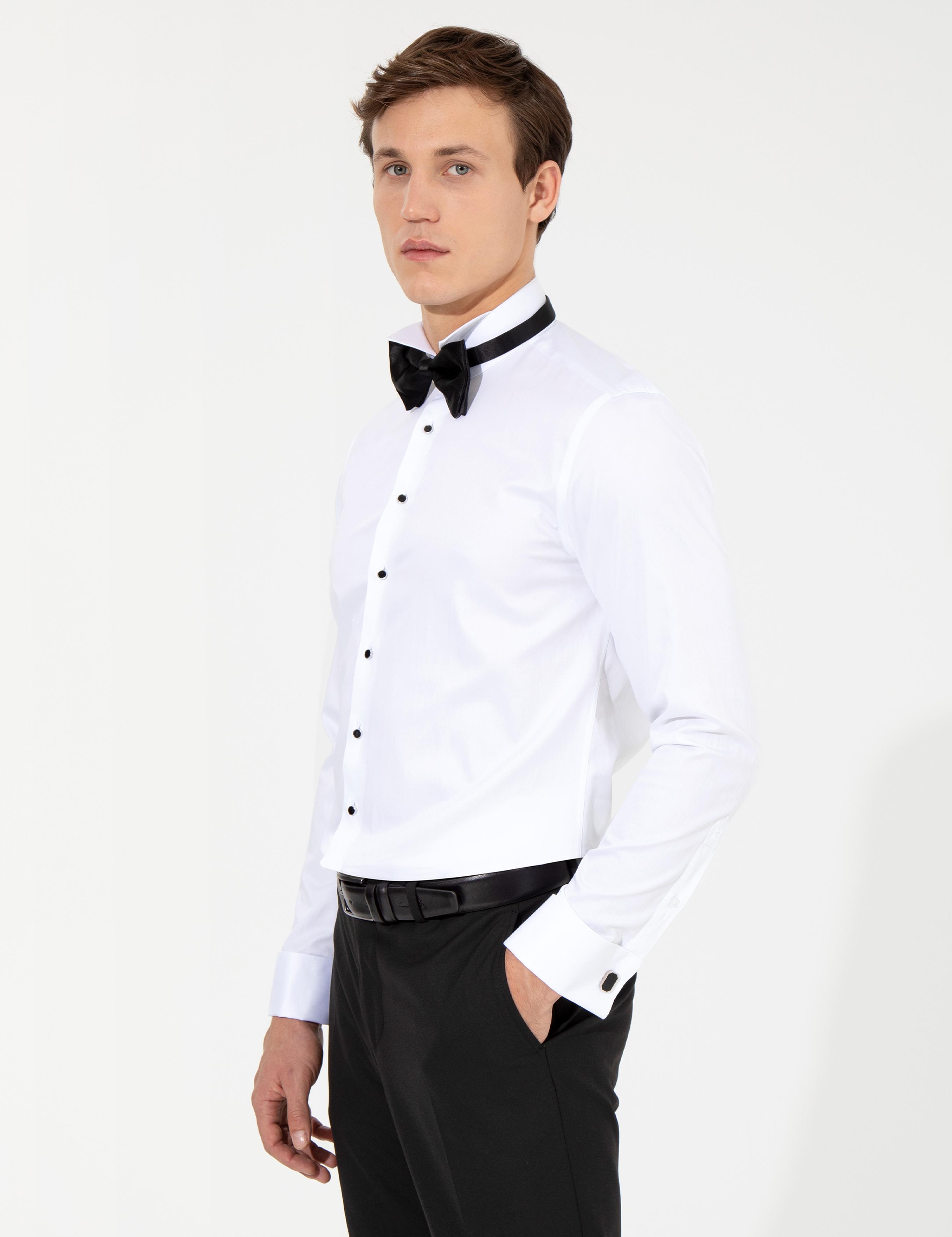 Beyaz Slim Fit Smokin Gömlek