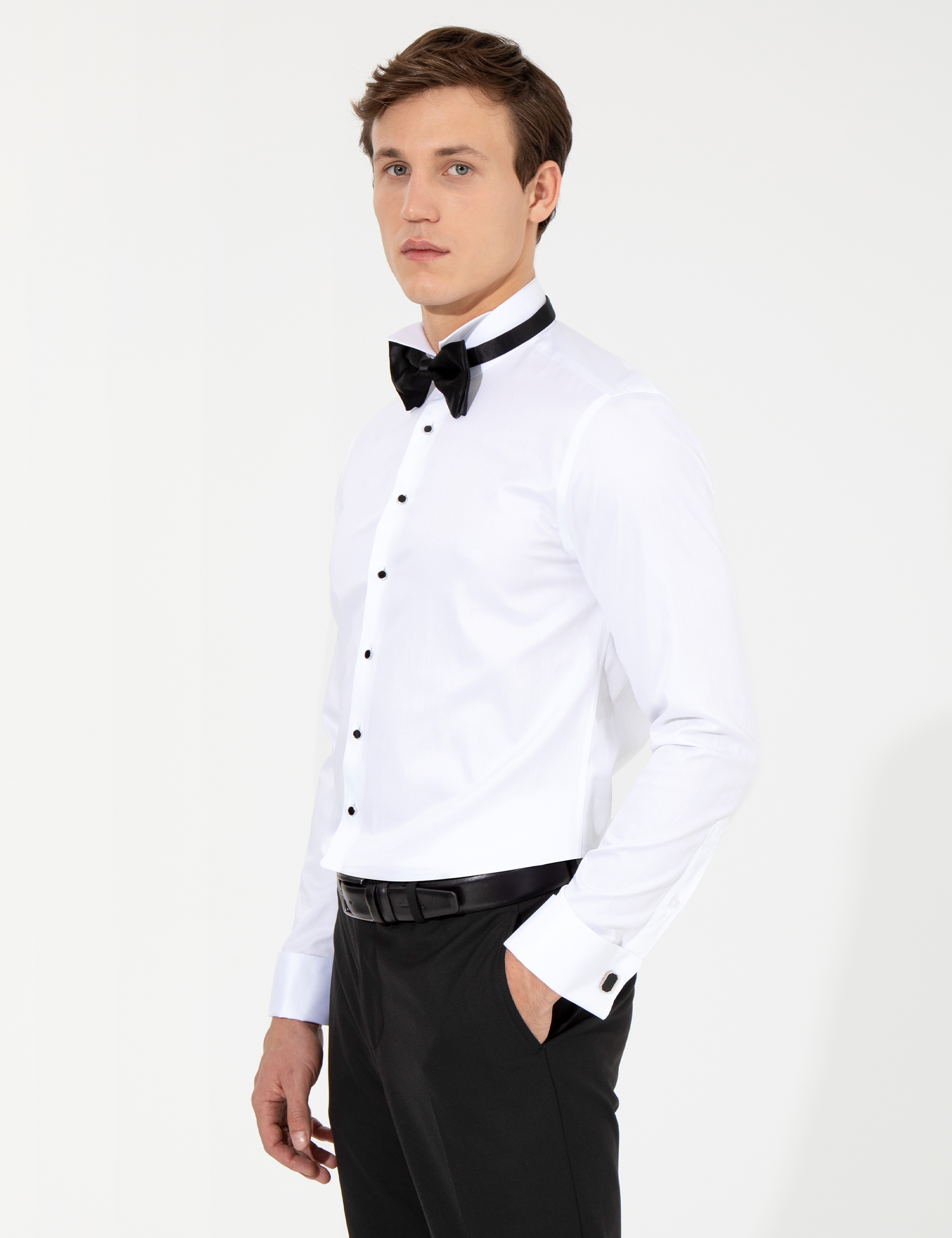 Beyaz Slim Fit Smokin Gömlek - Image 3