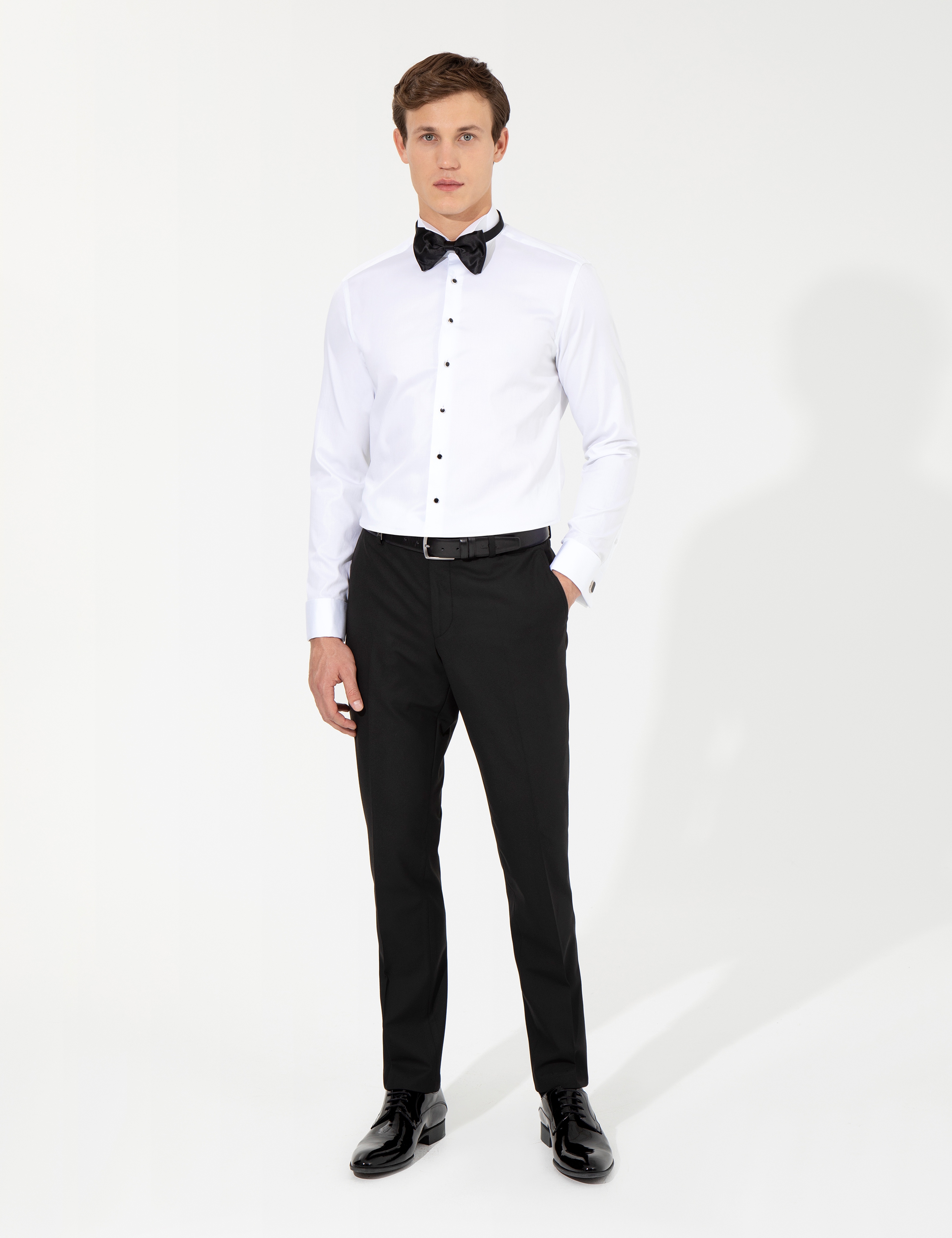Beyaz Slim Fit Smokin Gömlek - Image 2