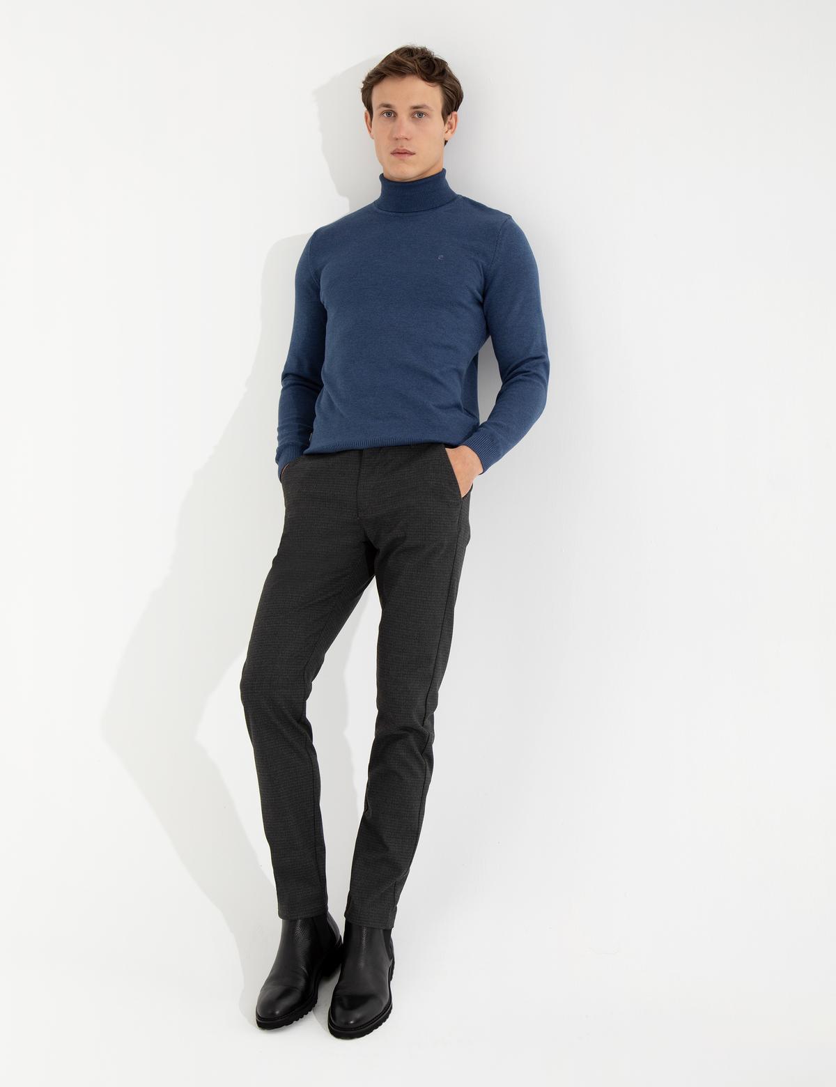 İndigo Melanj Slim Fit Balıkçı Yaka Basic Triko Kazak - 50257158061