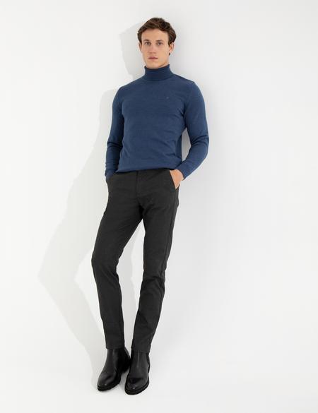İndigo Melanj Slim Fit Balıkçı Yaka Basic Triko Kazak - 50257158061