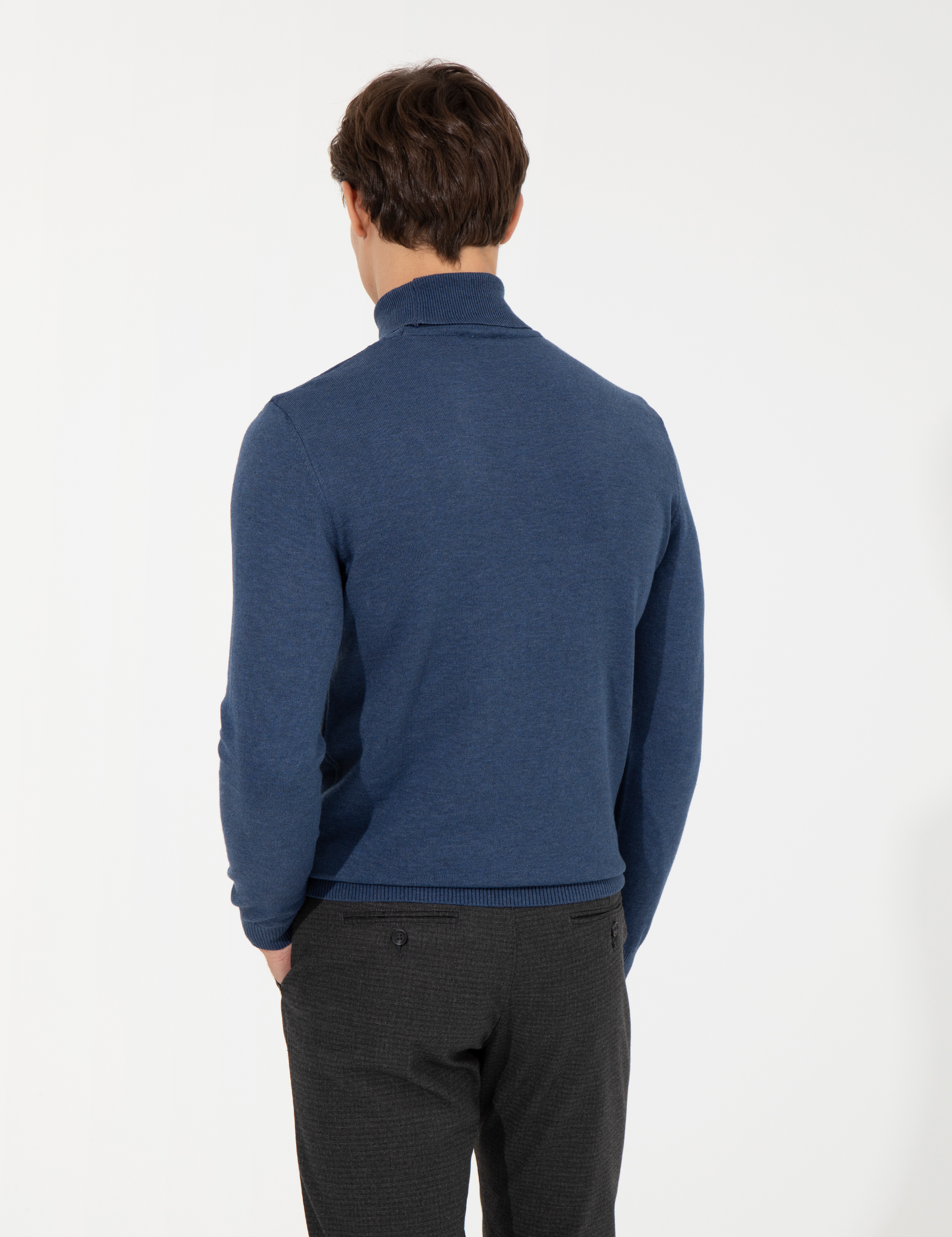 Pierre Cardin İndigo Melanj Slim Fit Balıkçı Yaka Basic Triko Kazak görsel 5