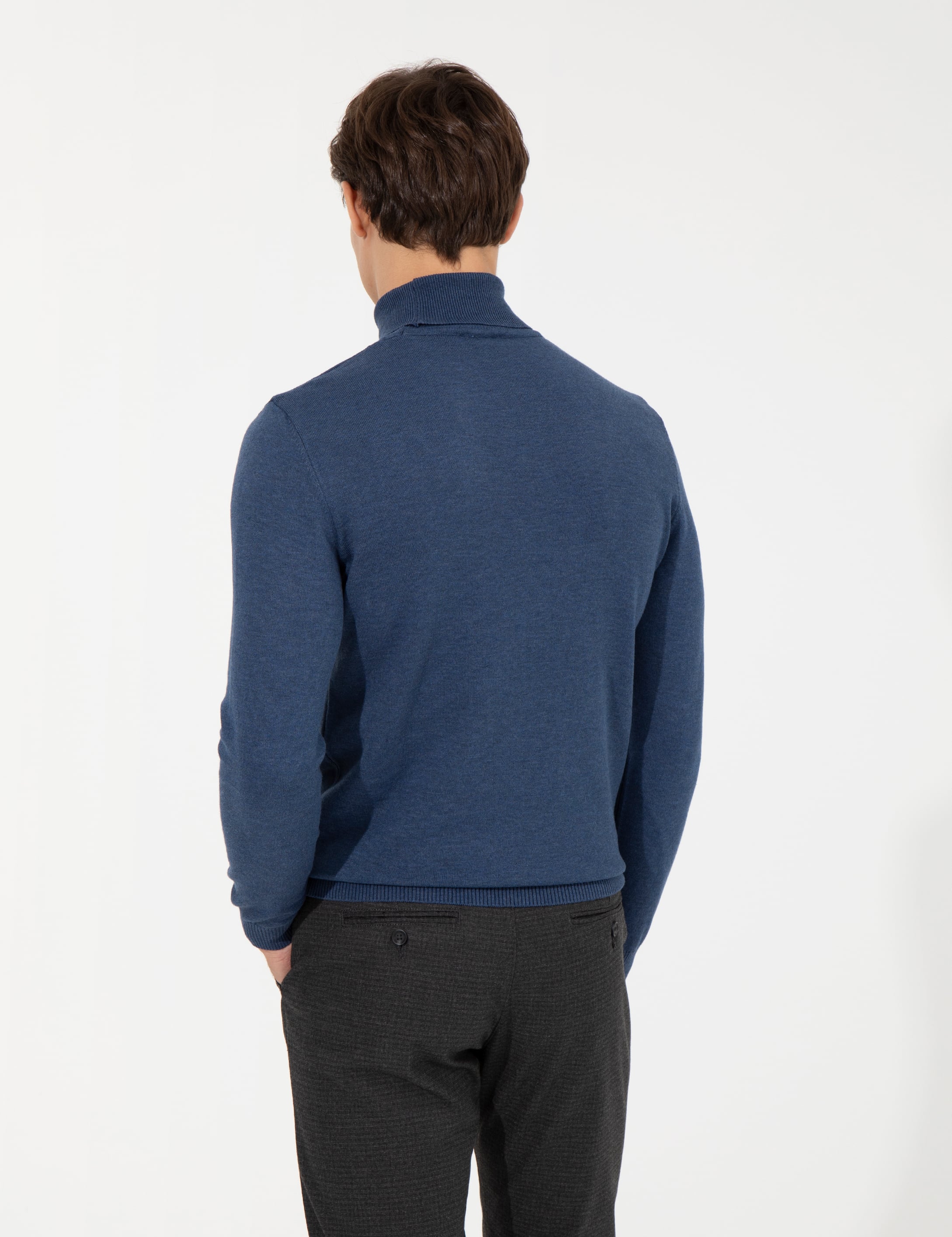 İndigo Melanj Slim Fit Balıkçı Yaka Basic Triko Kazak