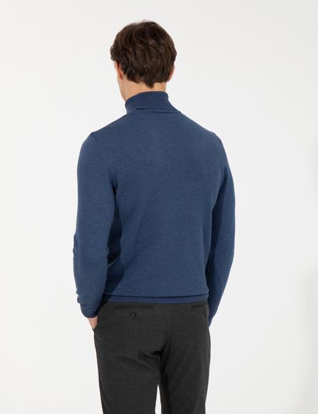 İndigo Melanj Slim Fit Balıkçı Yaka Basic Triko Kazak - 50257158061