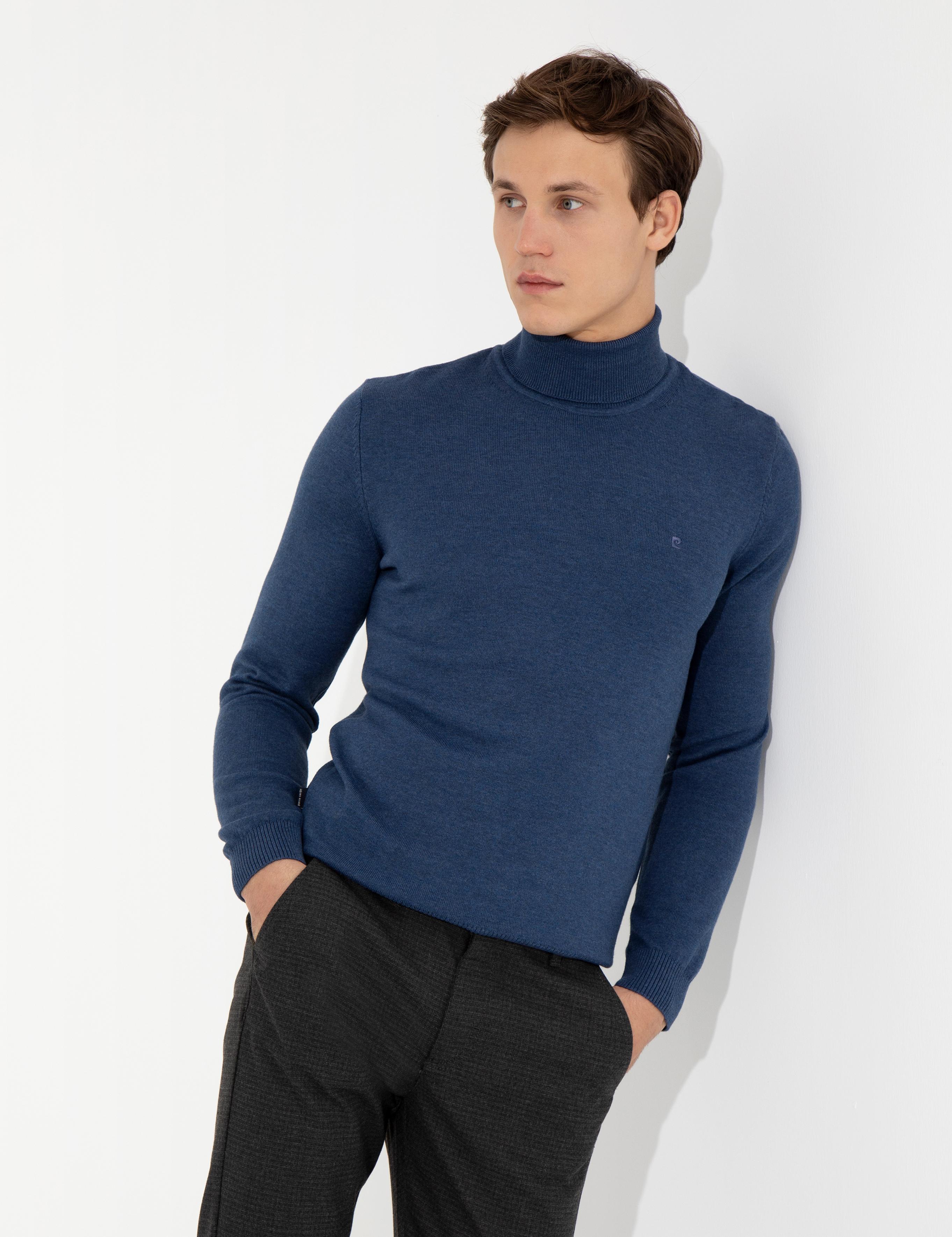 İndigo Melanj Slim Fit Balıkçı Yaka Basic Triko Kazak