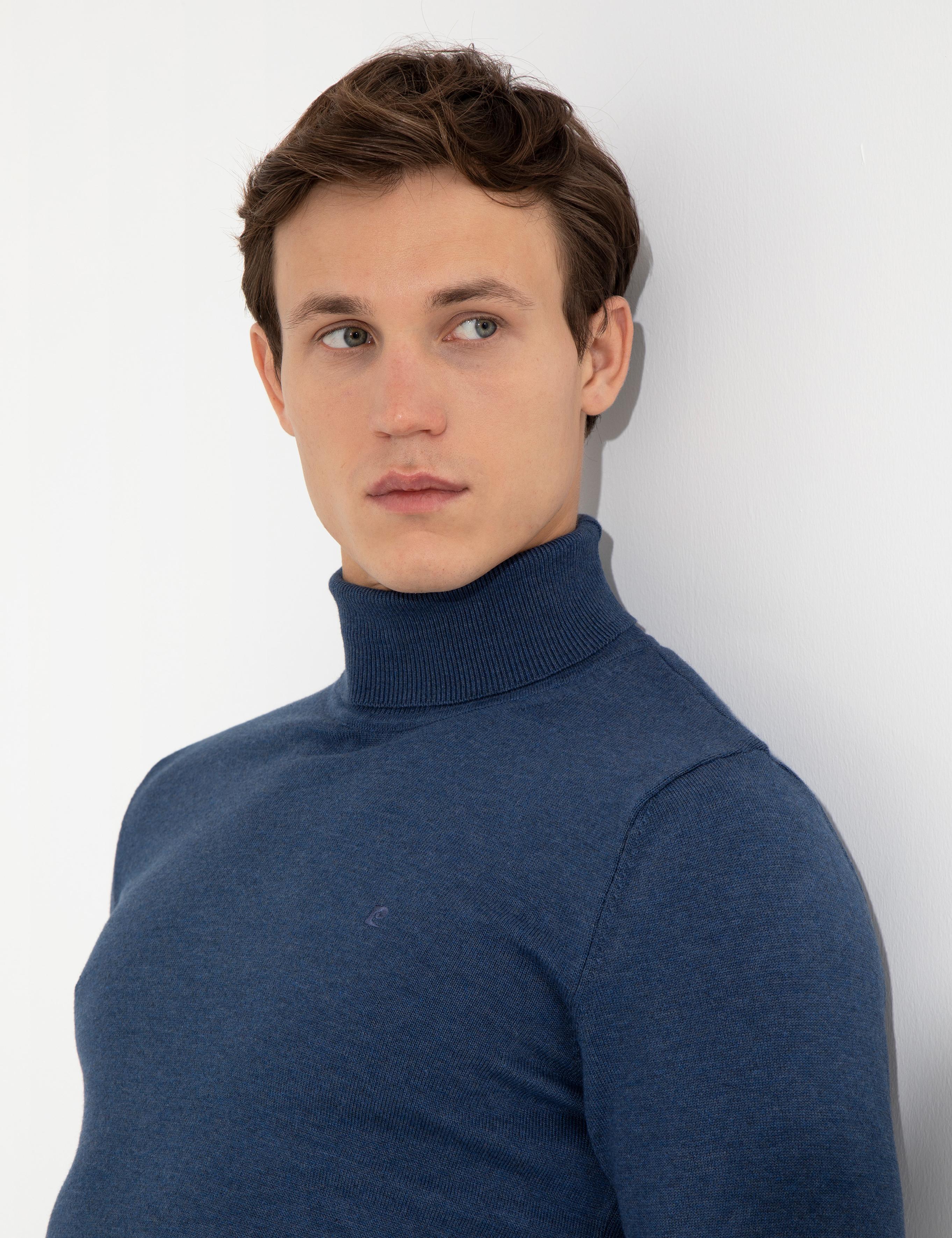 İndigo Melanj Slim Fit Balıkçı Yaka Basic Triko Kazak