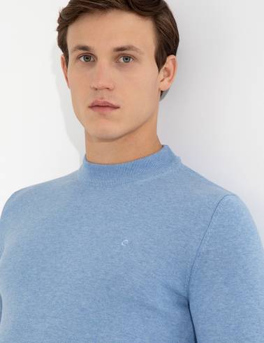 Mavi Melanj Slim Fit Çeyrek Yaka Basic Triko Kazak