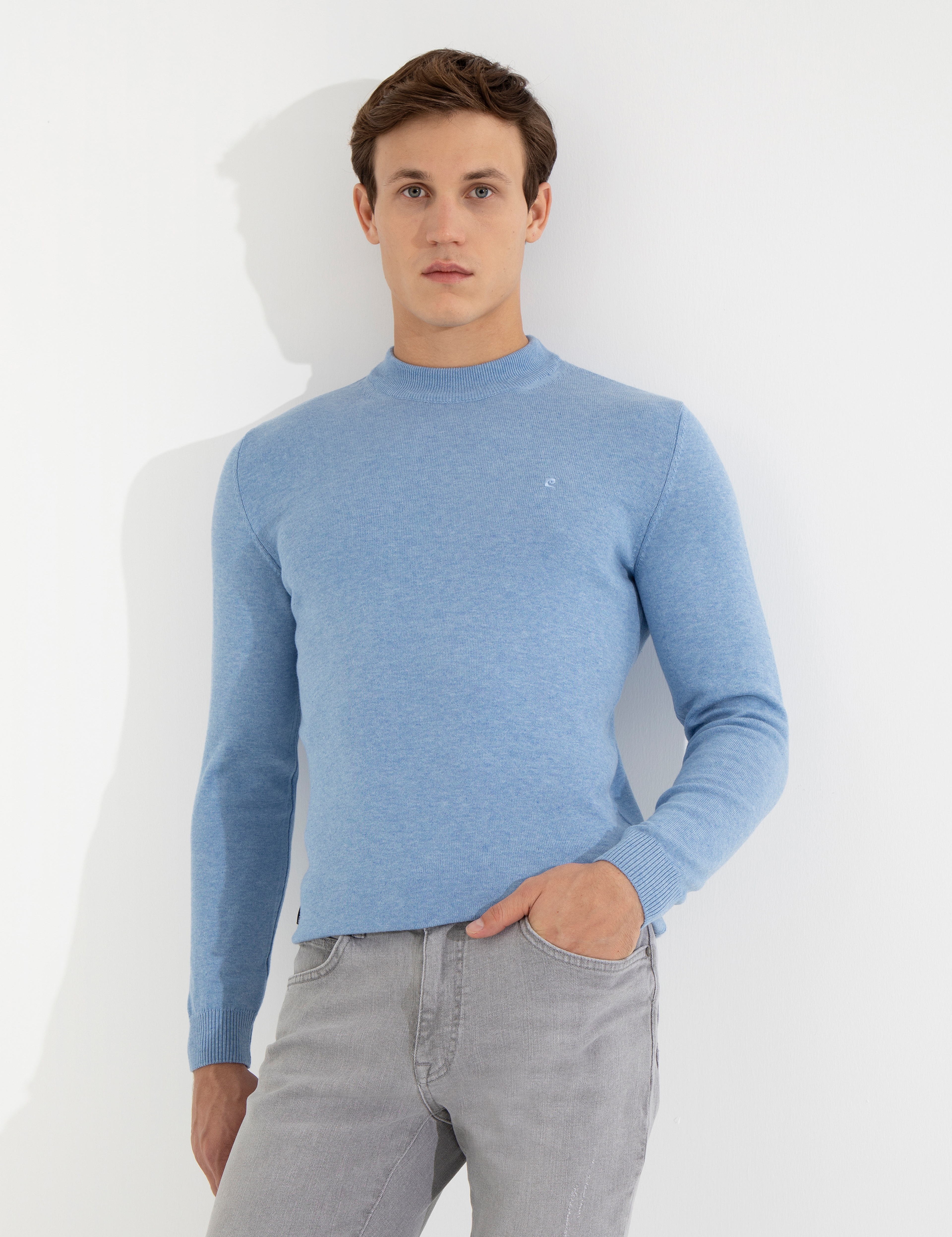 Mavi Melanj Slim Fit Çeyrek Yaka Basic Triko Kazak - Image 2