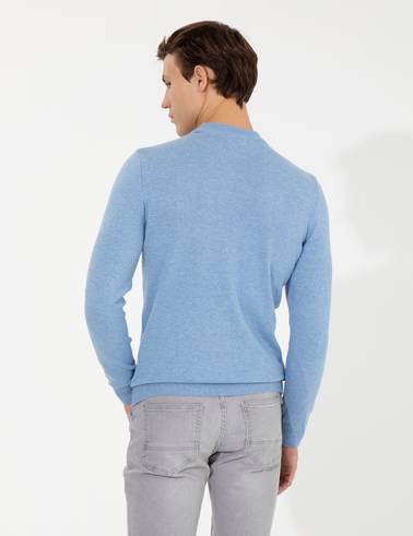 Mavi Melanj Slim Fit Çeyrek Yaka Basic Triko Kazak