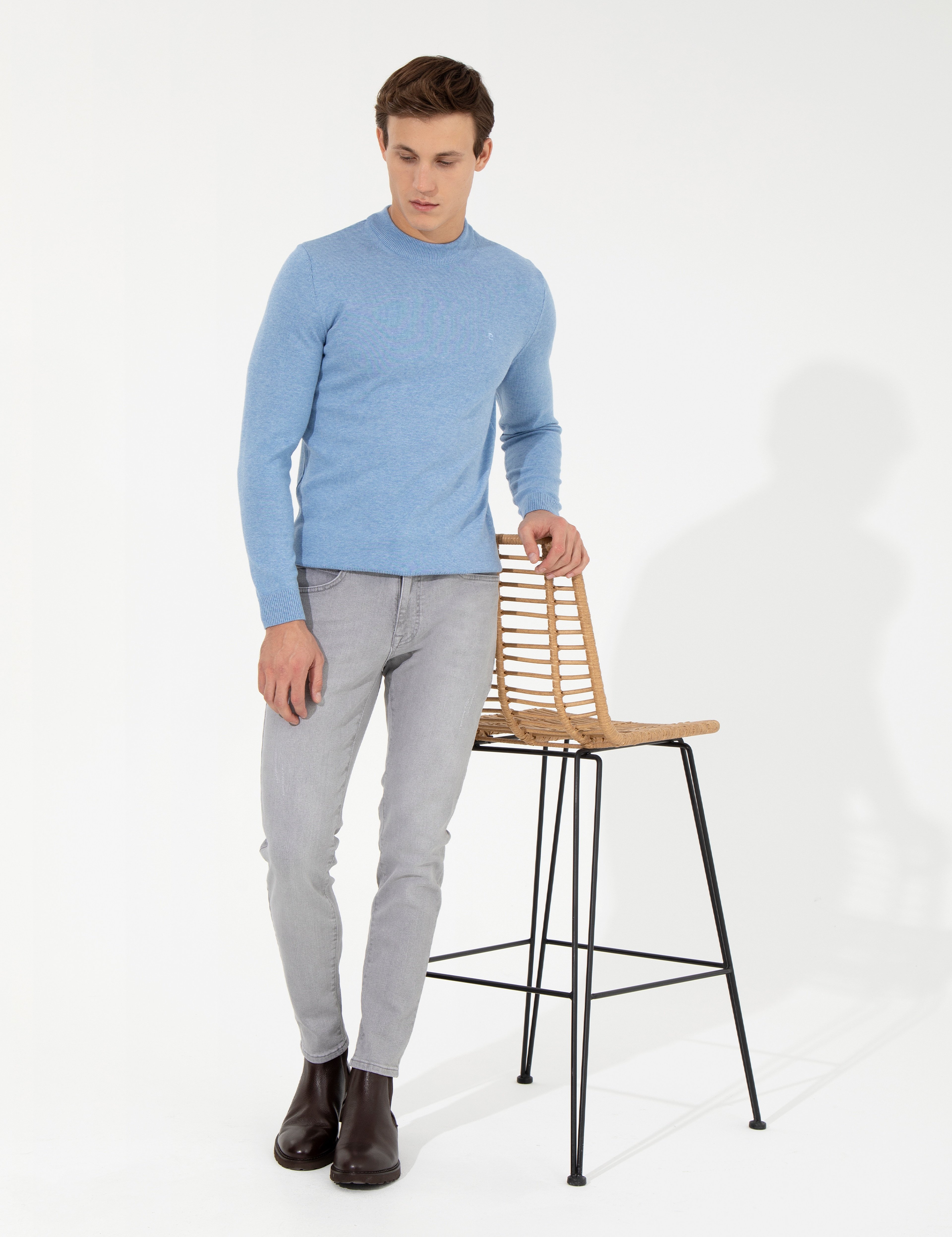 Mavi Melanj Slim Fit Çeyrek Yaka Basic Triko Kazak - Image 4