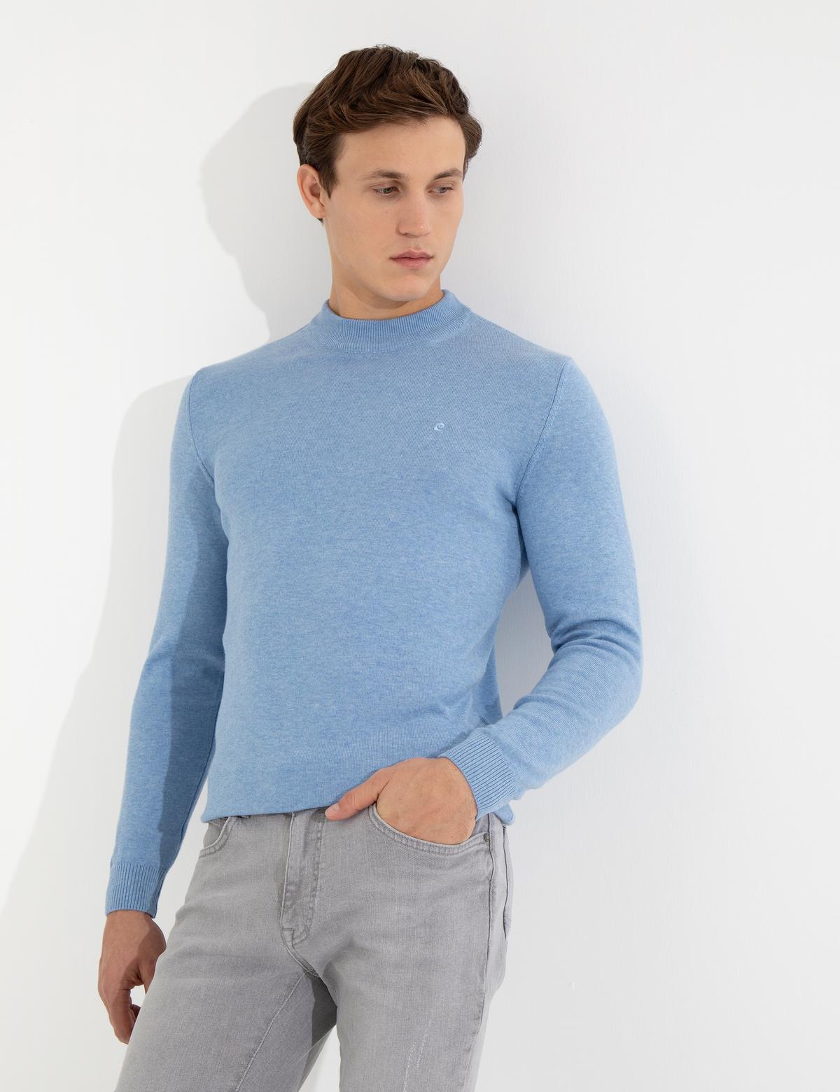 Mavi Melanj Slim Fit Çeyrek Yaka Basic Triko Kazak