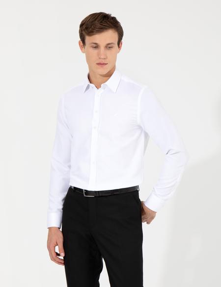 Beyaz Slim Fit Armürlü Gömlek - 50260290007