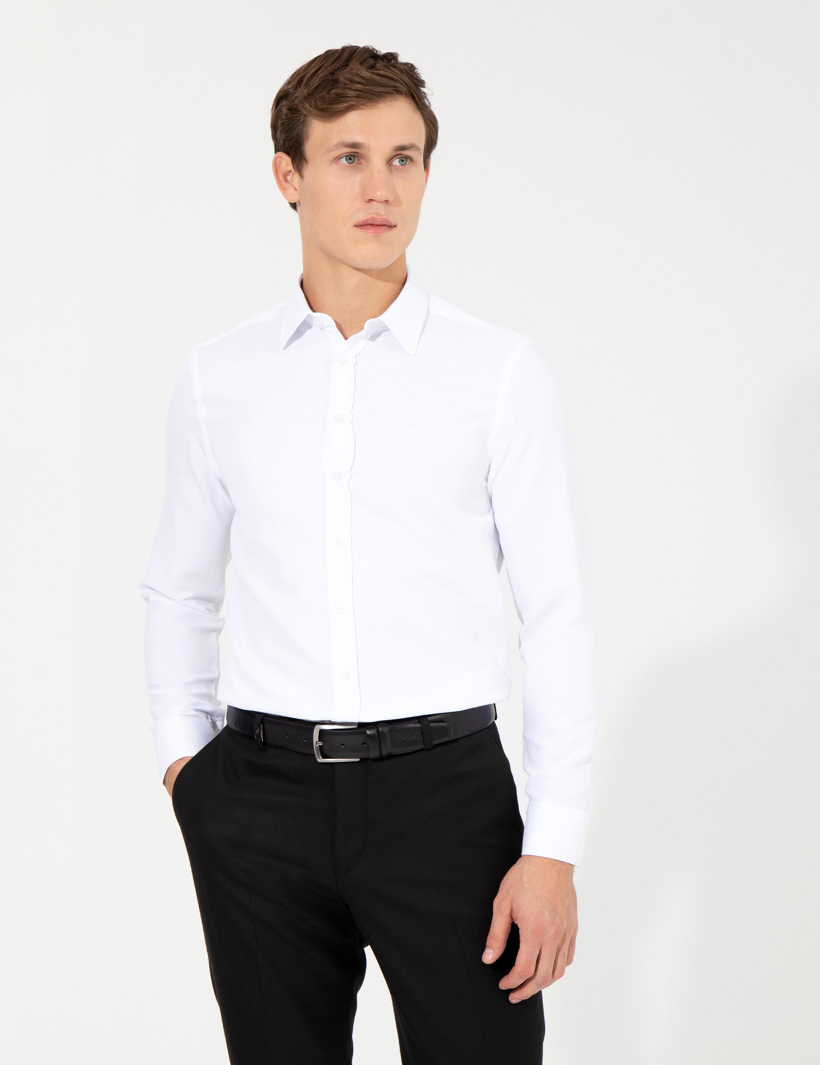 Beyaz Slim Fit Armürlü Gömlek