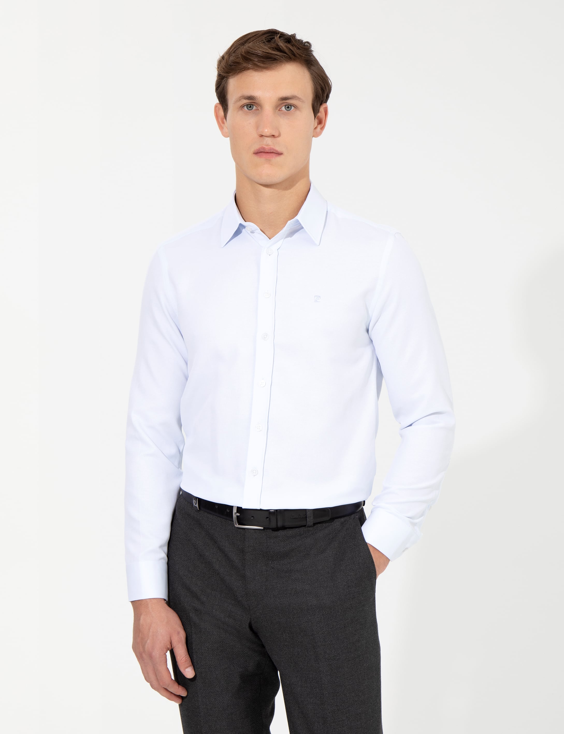 Açık Mavi Slim Fit Armürlü Klasik Gömlek