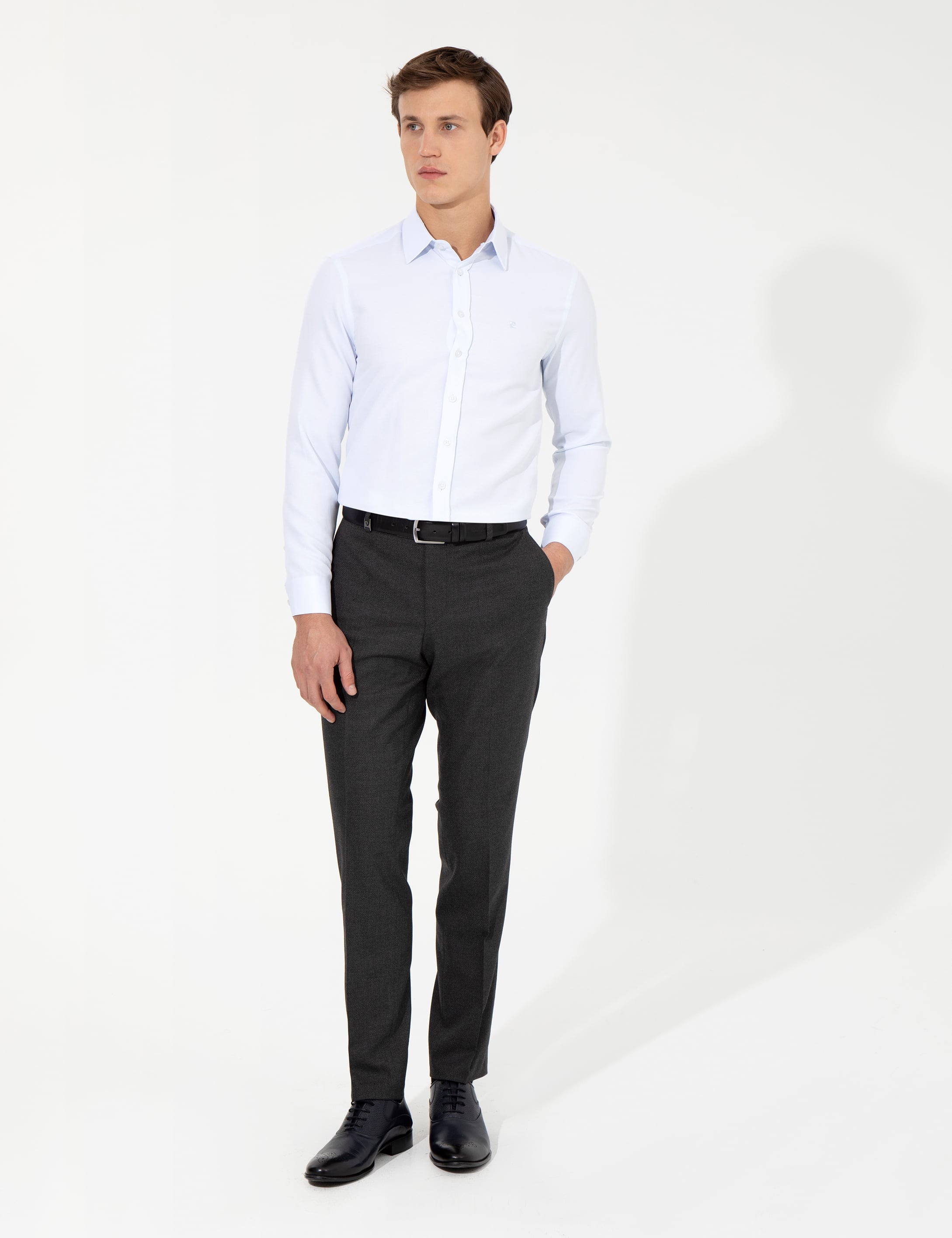 Açık Mavi Slim Fit Armürlü Klasik Gömlek