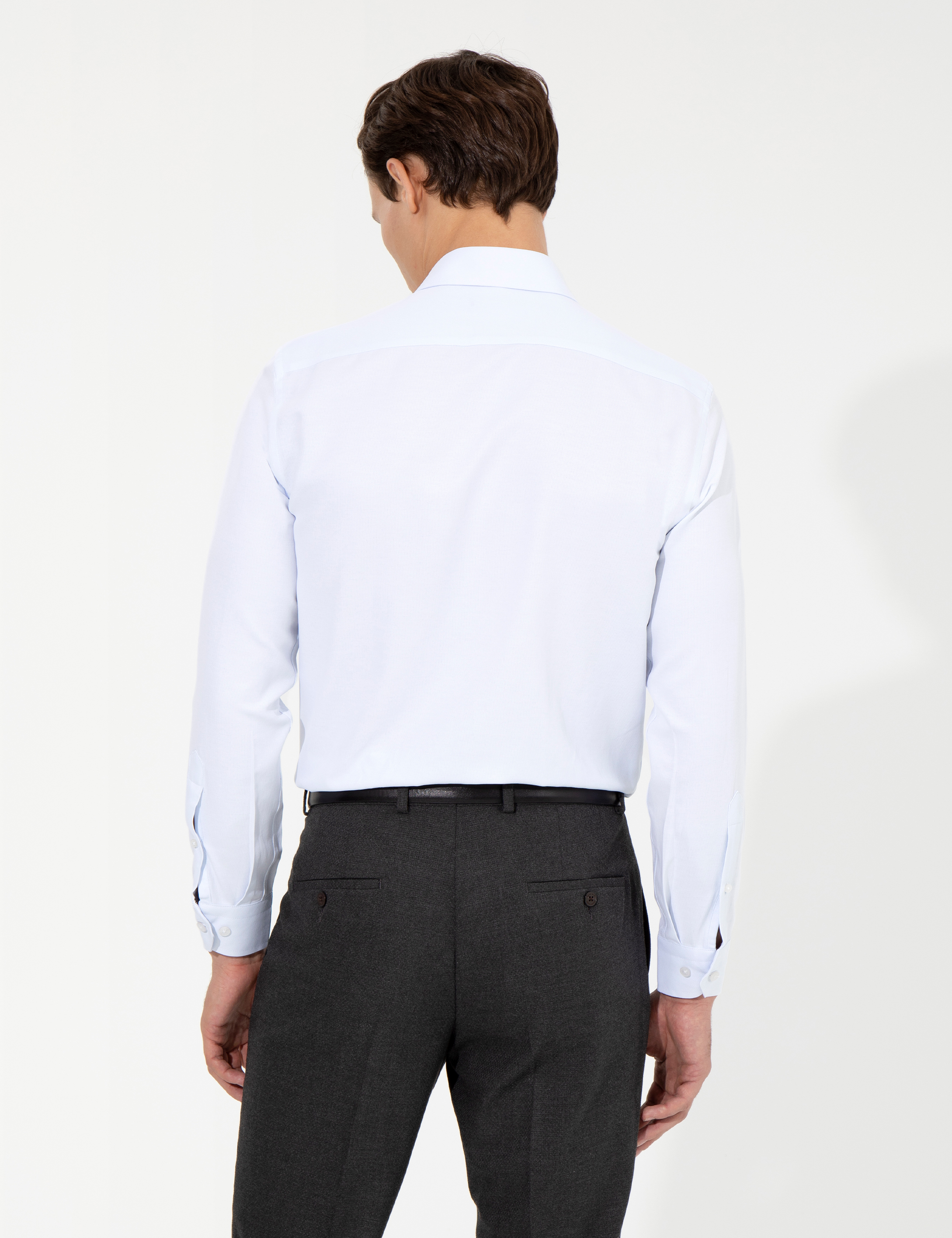 Açık Mavi Slim Fit Armürlü Klasik Gömlek - Image 5