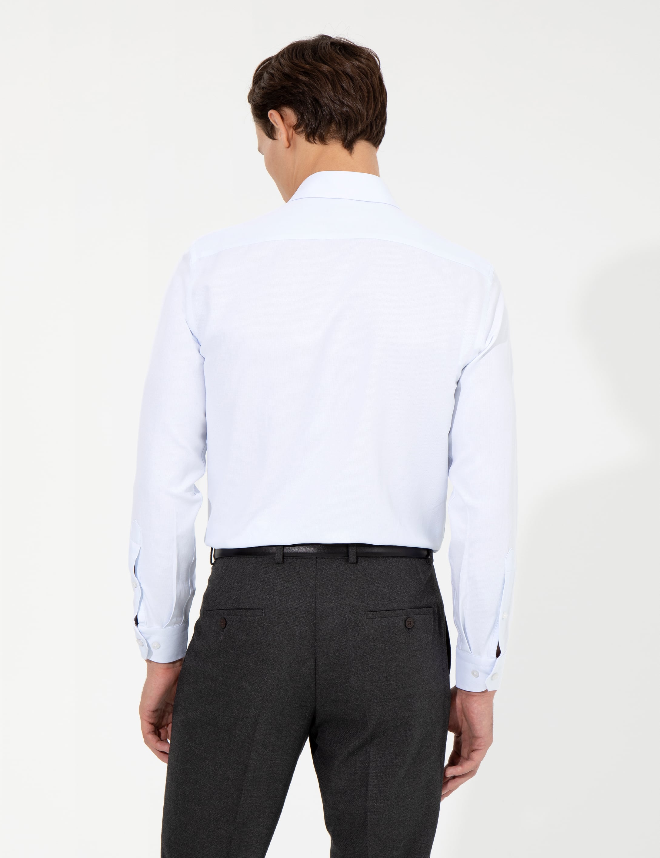 Açık Mavi Slim Fit Armürlü Klasik Gömlek