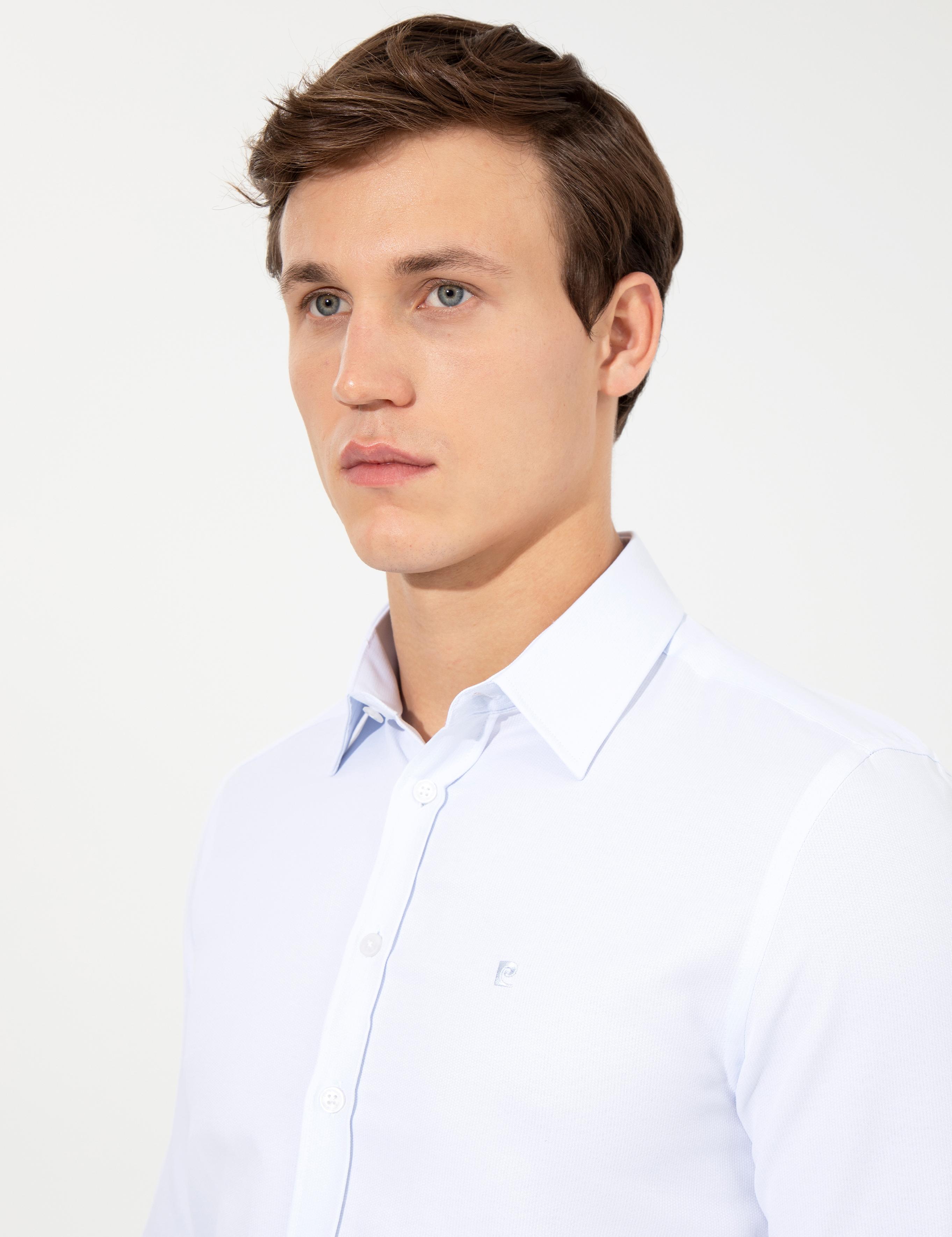 Açık Mavi Slim Fit Armürlü Klasik Gömlek