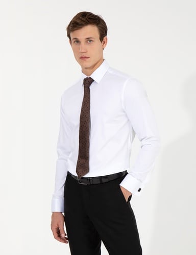 Beyaz Slim Fit Uzun Kollu Klasik Gömlek
