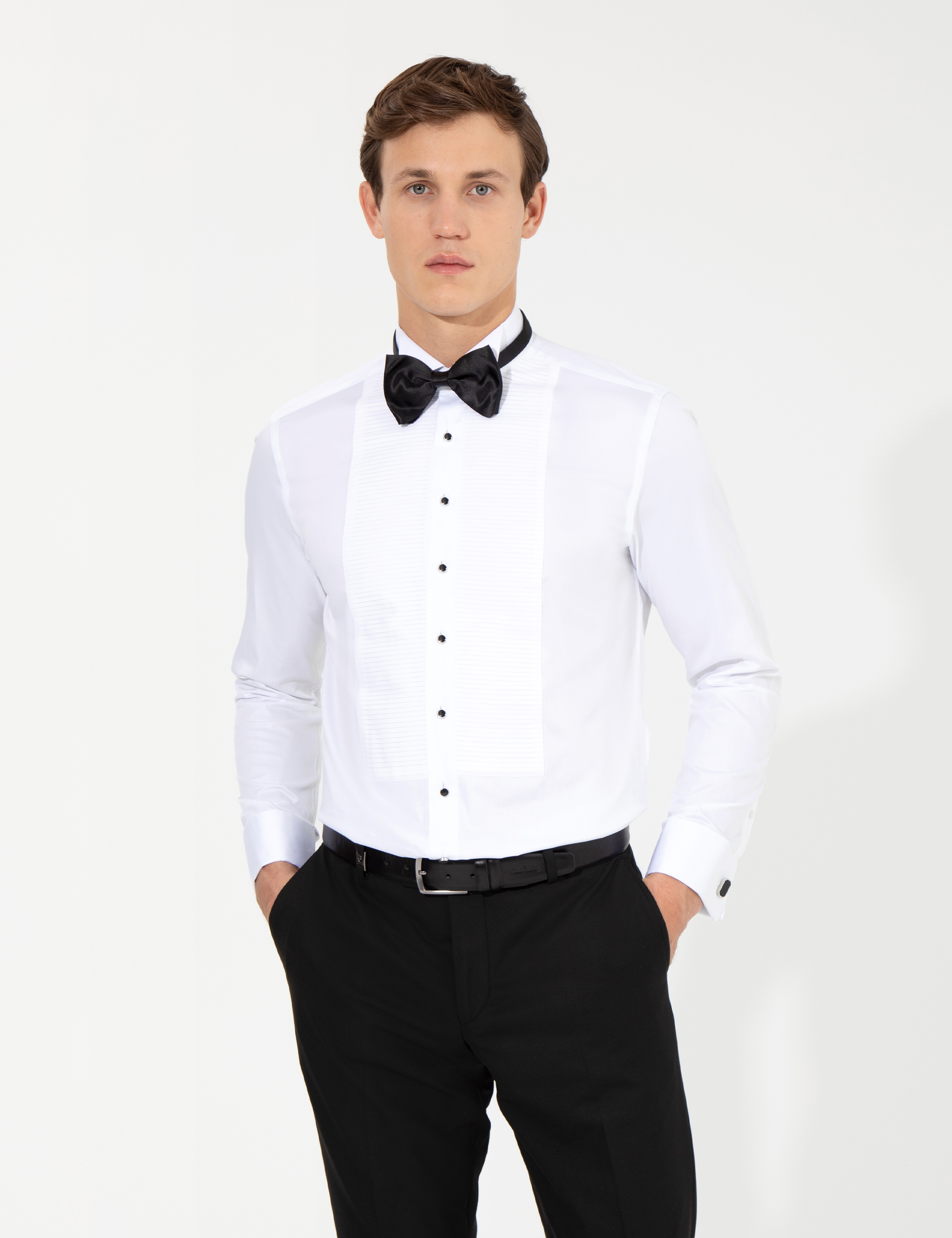 Beyaz Slim Fit Smokin Gömlek - Image 1