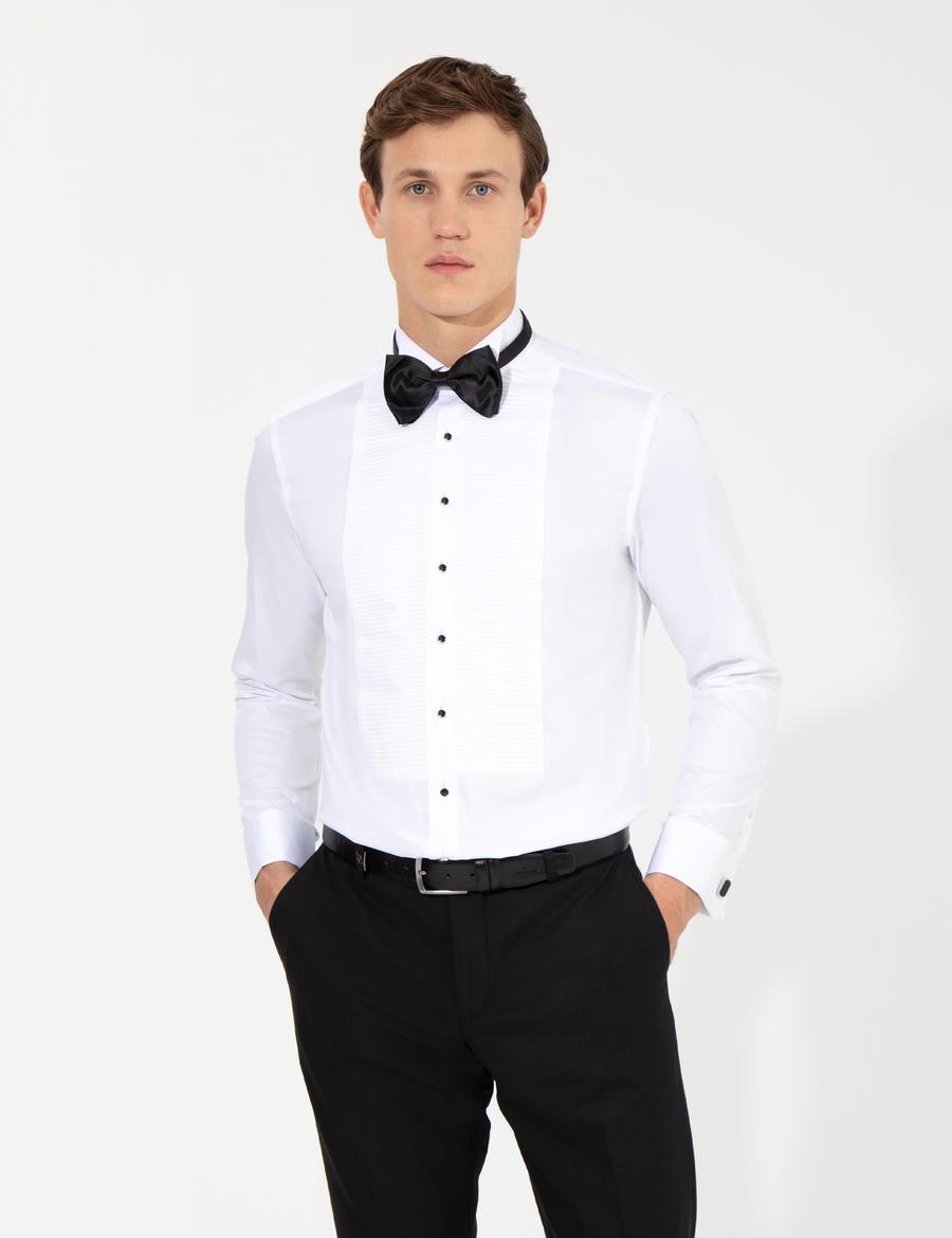 Beyaz Slim Fit Smokin Gömlek