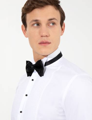 Beyaz Slim Fit Smokin Gömlek