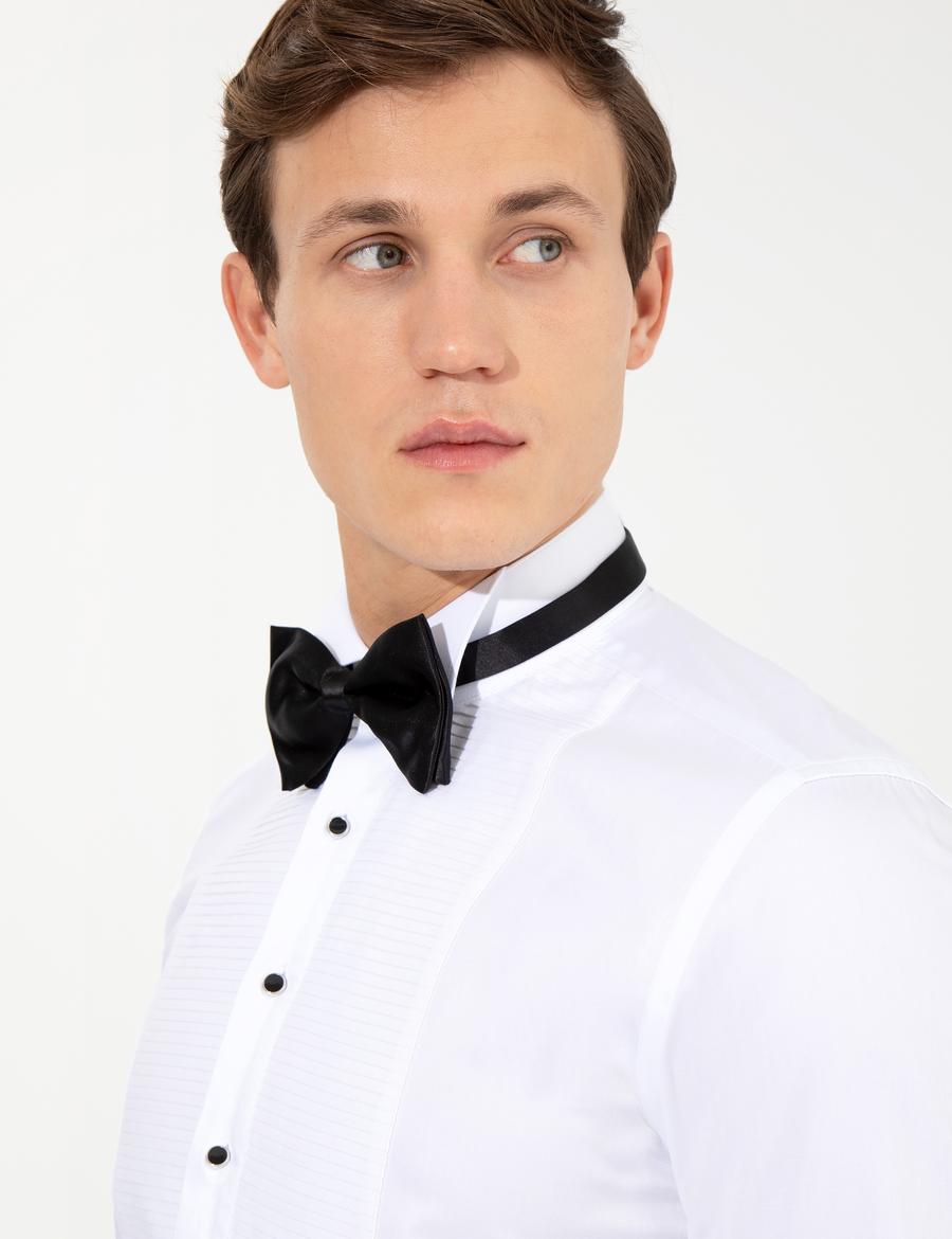 Beyaz Slim Fit Smokin Gömlek